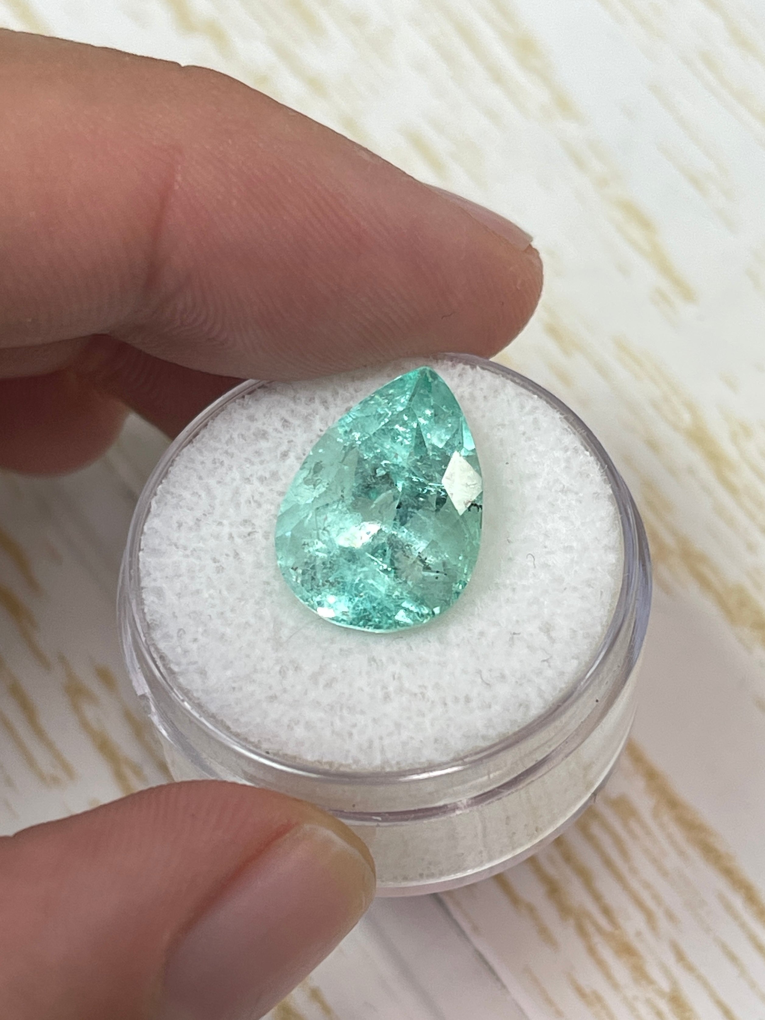 Pear-Shaped Colombian Emerald - 7.92 Carat, Natural Seafoam Green