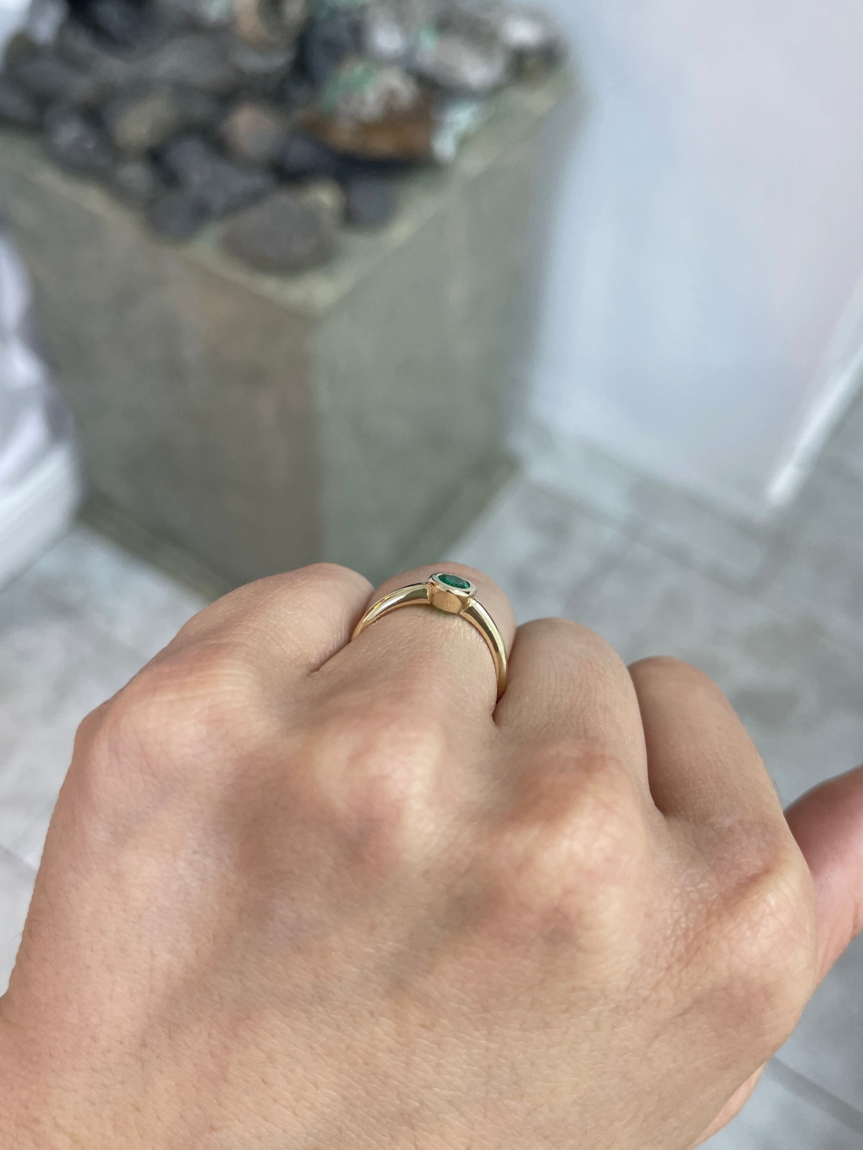 0.43cts AAA+ Bezel Set Muzo Colombian Emerald Oval Solitaire Ring 18K - JR Colombian Emeralds