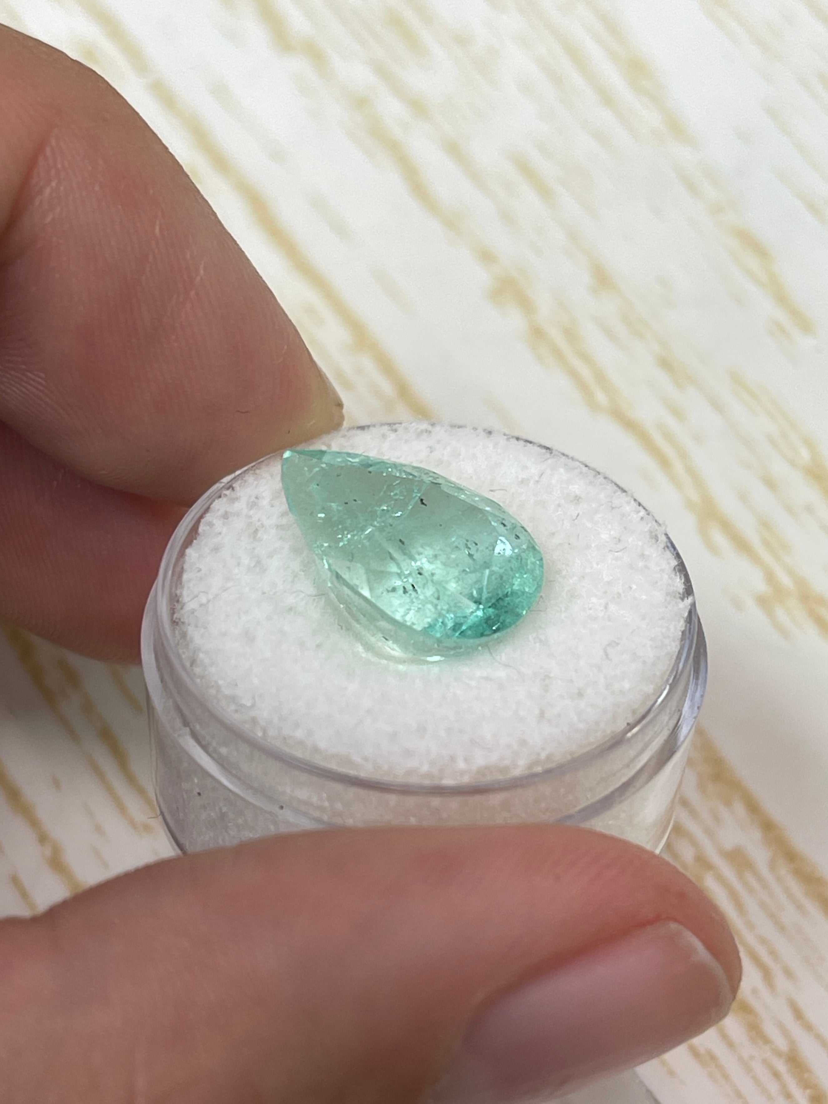 15.5x11 mm Pear-Cut Seafoam Green Emerald - 7.92 Carat Gem