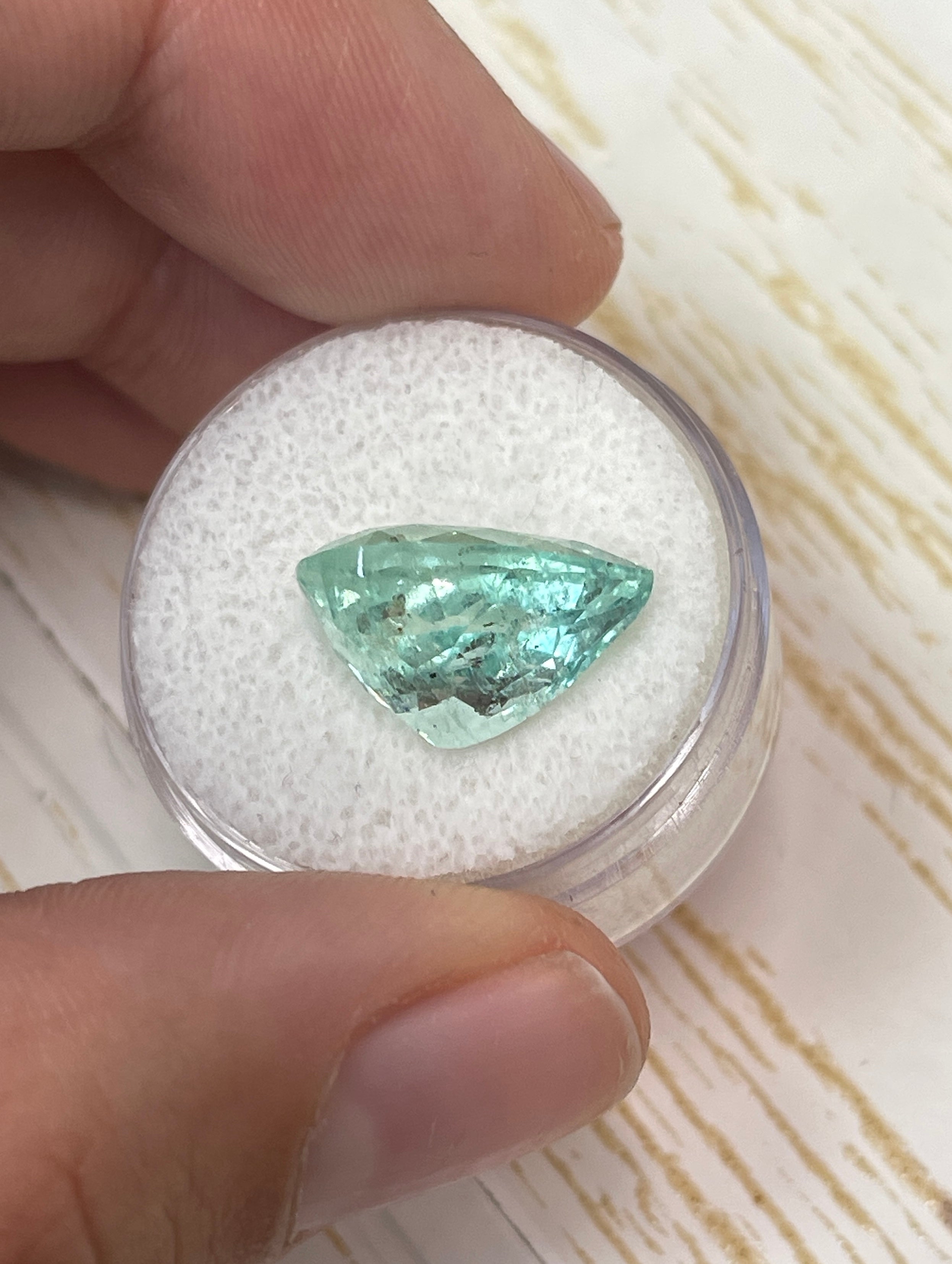 7.92 Carat Colombian Emerald - Vibrant Seafoam Green, Pear-Shaped