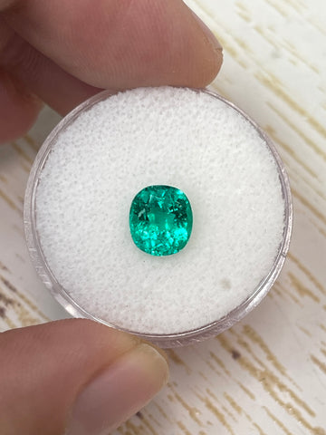 AAA+ Cushion-Cut Colombian Emerald - 1.54 Carat Bluish Green Gem