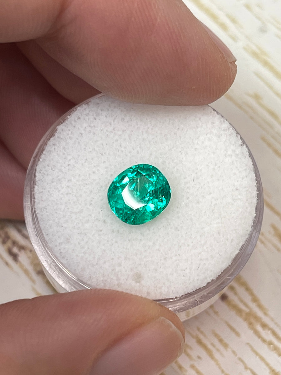 Cushion-Cut Bluish Green Emerald - 1.54 Carat Colombian Gemstone