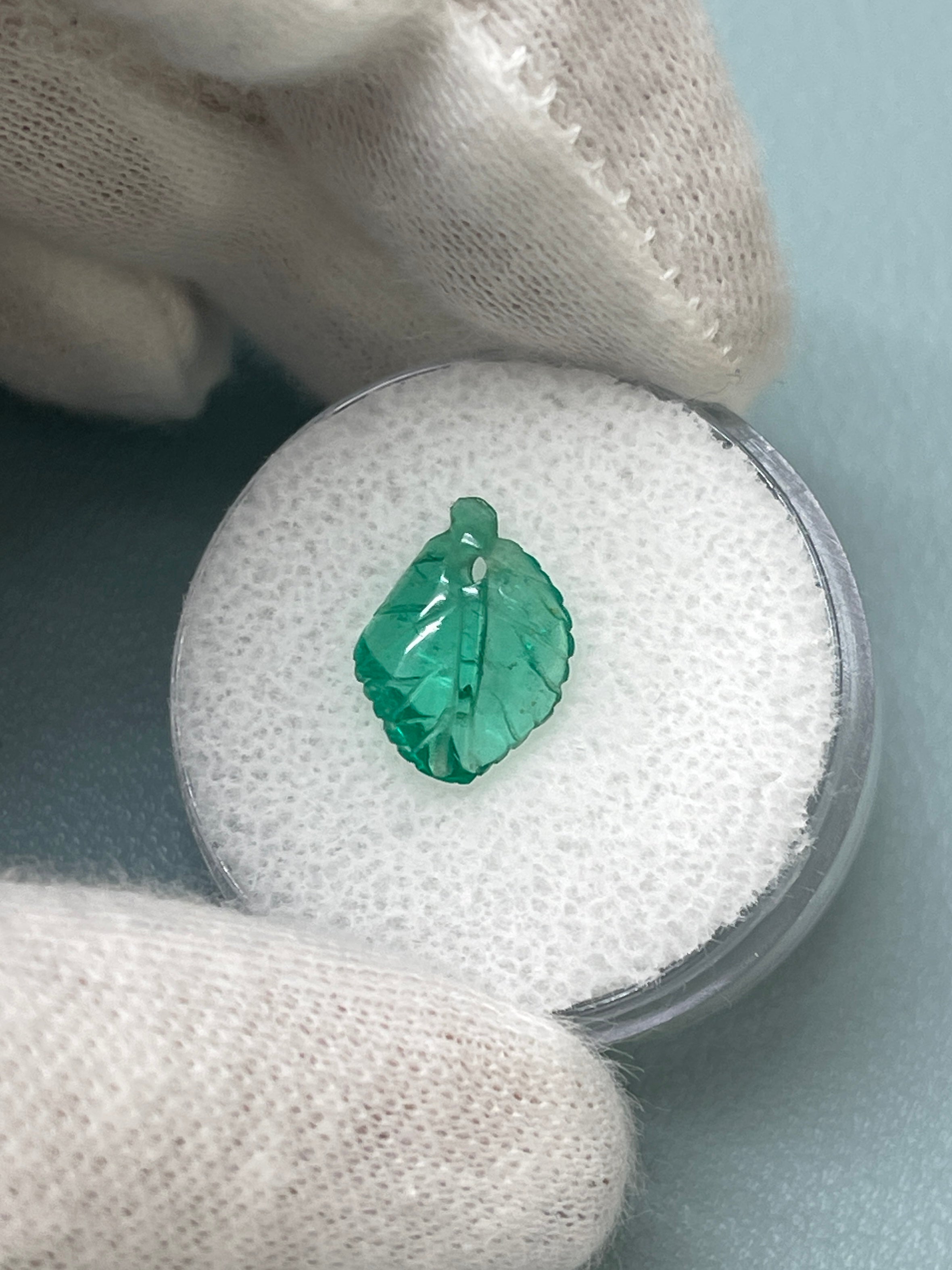 1.60 Carat 12x9 Carved Natural Colombian Emerald-Leaf