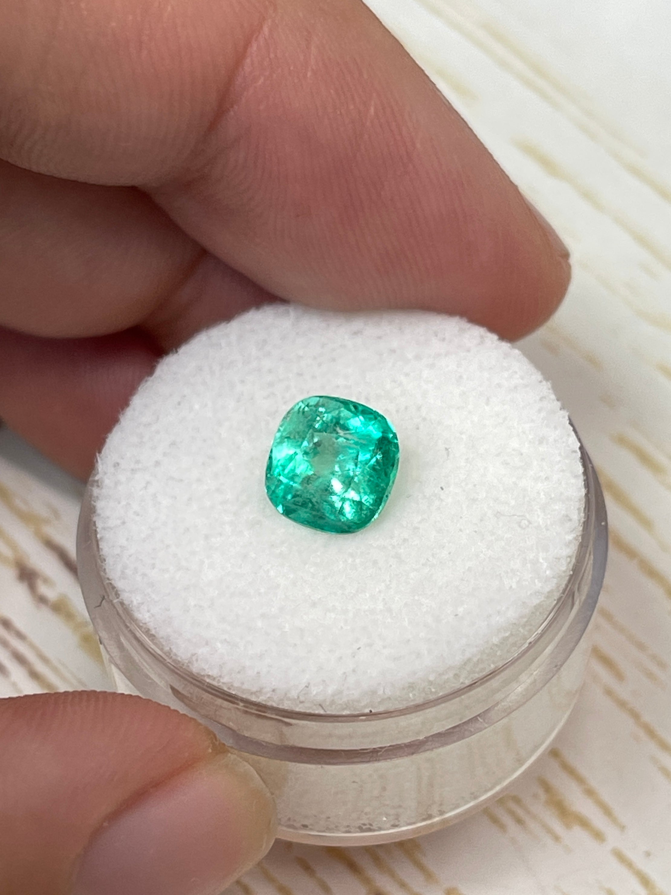 7.4x7.2 Cushion-Cut Colombian Emerald - 2.11 Carats - Natural Green