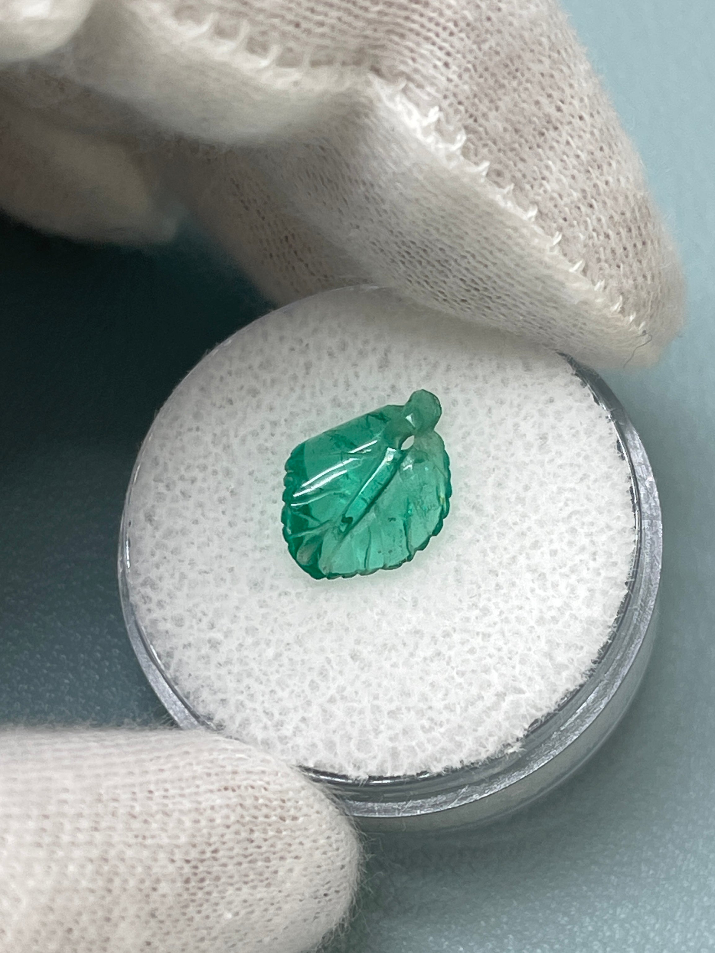 1.60 Carat 12x9 Carved Natural Colombian Emerald-Leaf