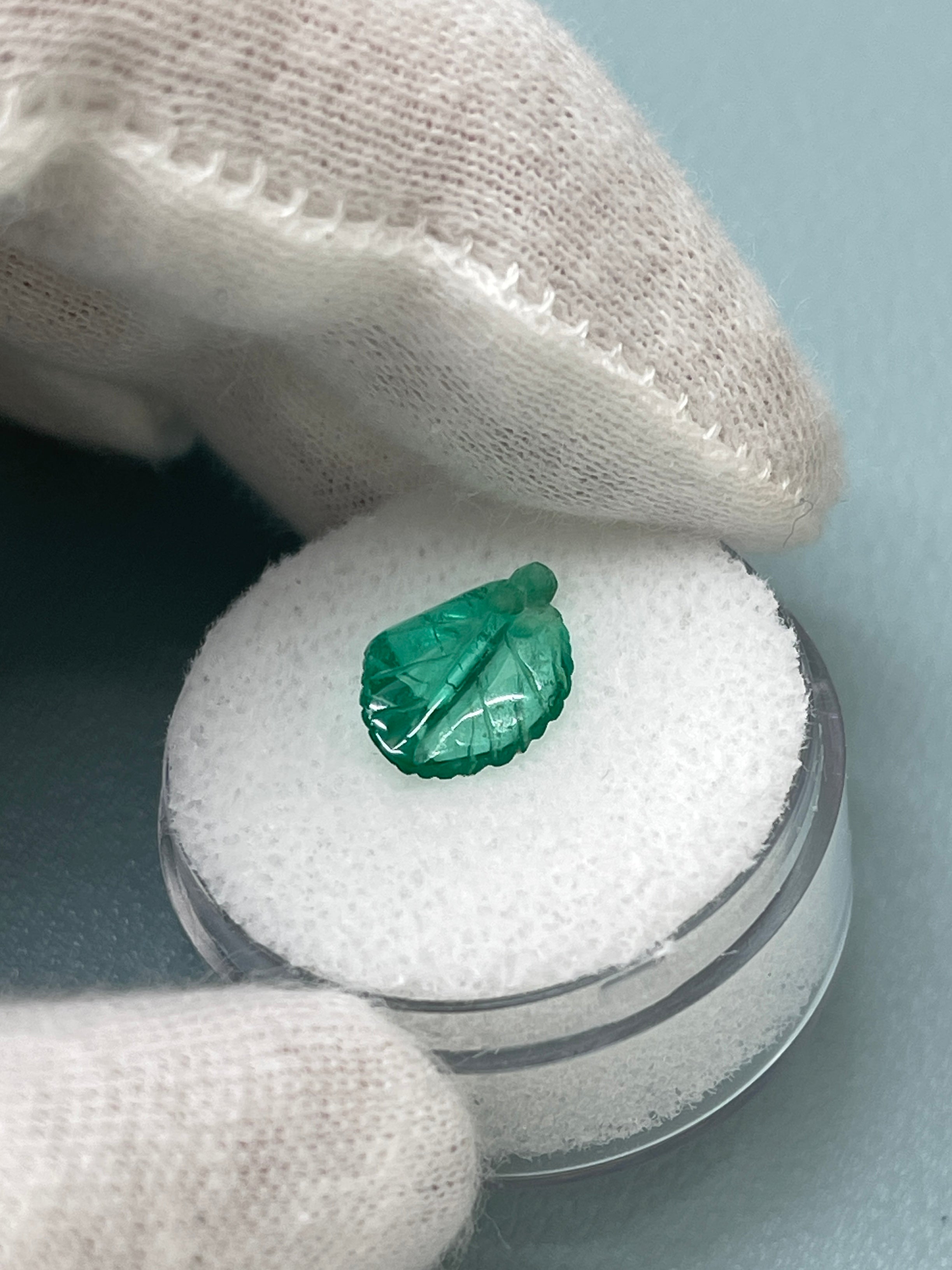 1.60 Carat 12x9 Carved Natural Colombian Emerald-Leaf