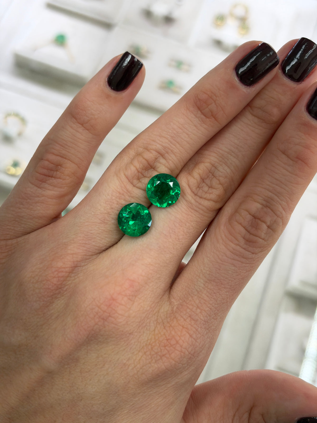7.31tcw 9x9 AAA+ RARE Matching Vivid Green Natural Round Loose Colombian Emeralds