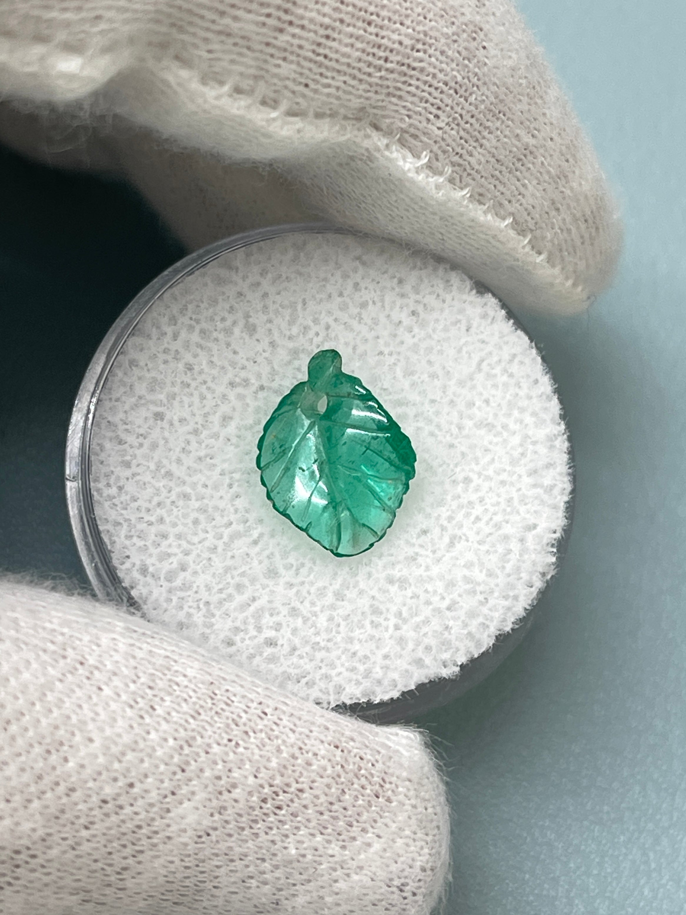 1.60 Carat 12x9 Carved Natural Colombian Emerald-Leaf