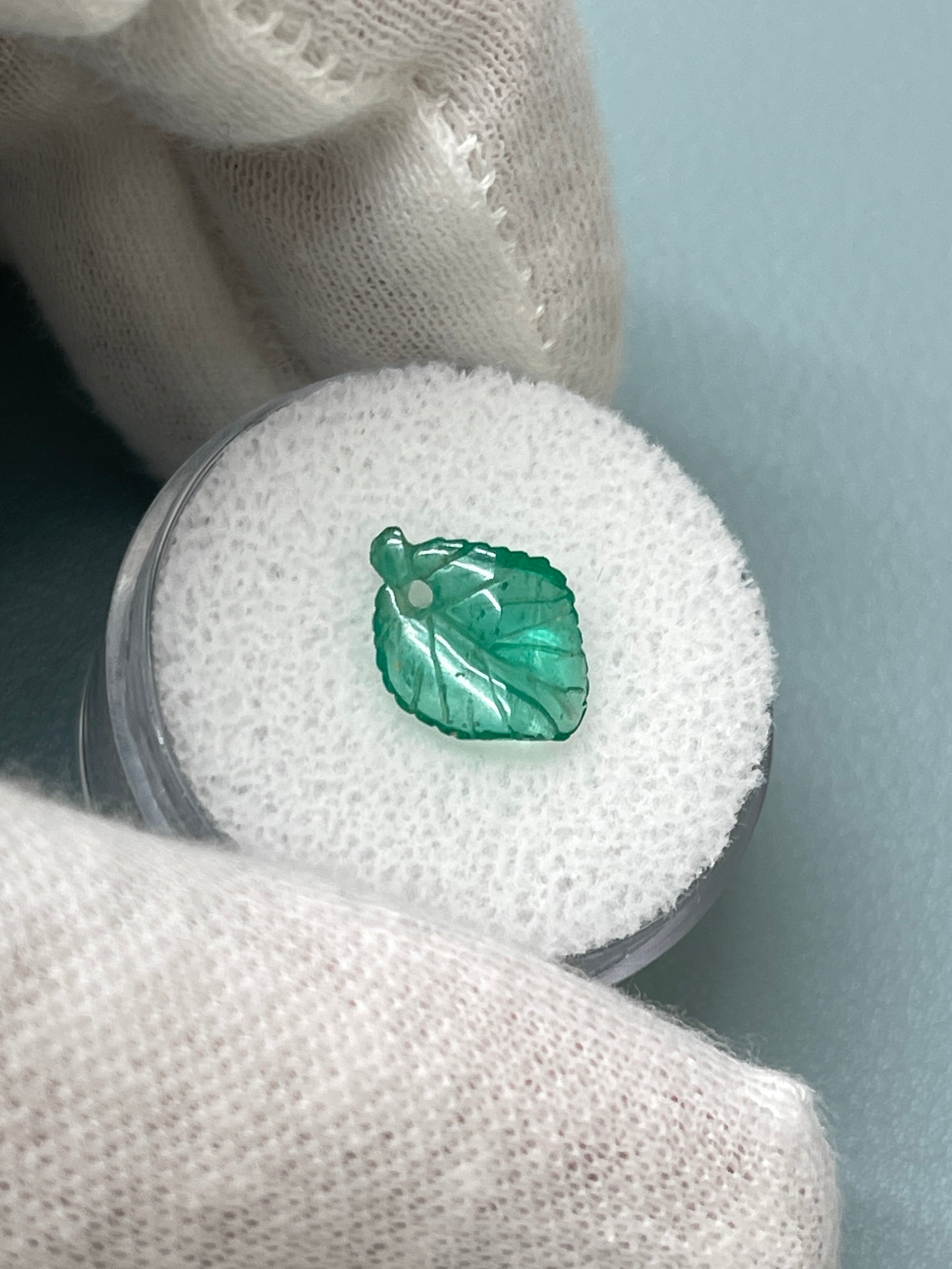 1.60 Carat 12x9 Carved Natural Colombian Emerald-Leaf