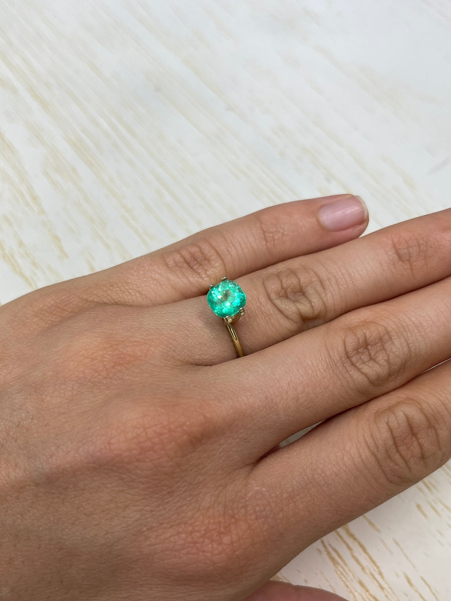 Vivid Green Colombian Emerald - 2.11 Carat - Cushion-Cut Gemstone - 7.4x7.2