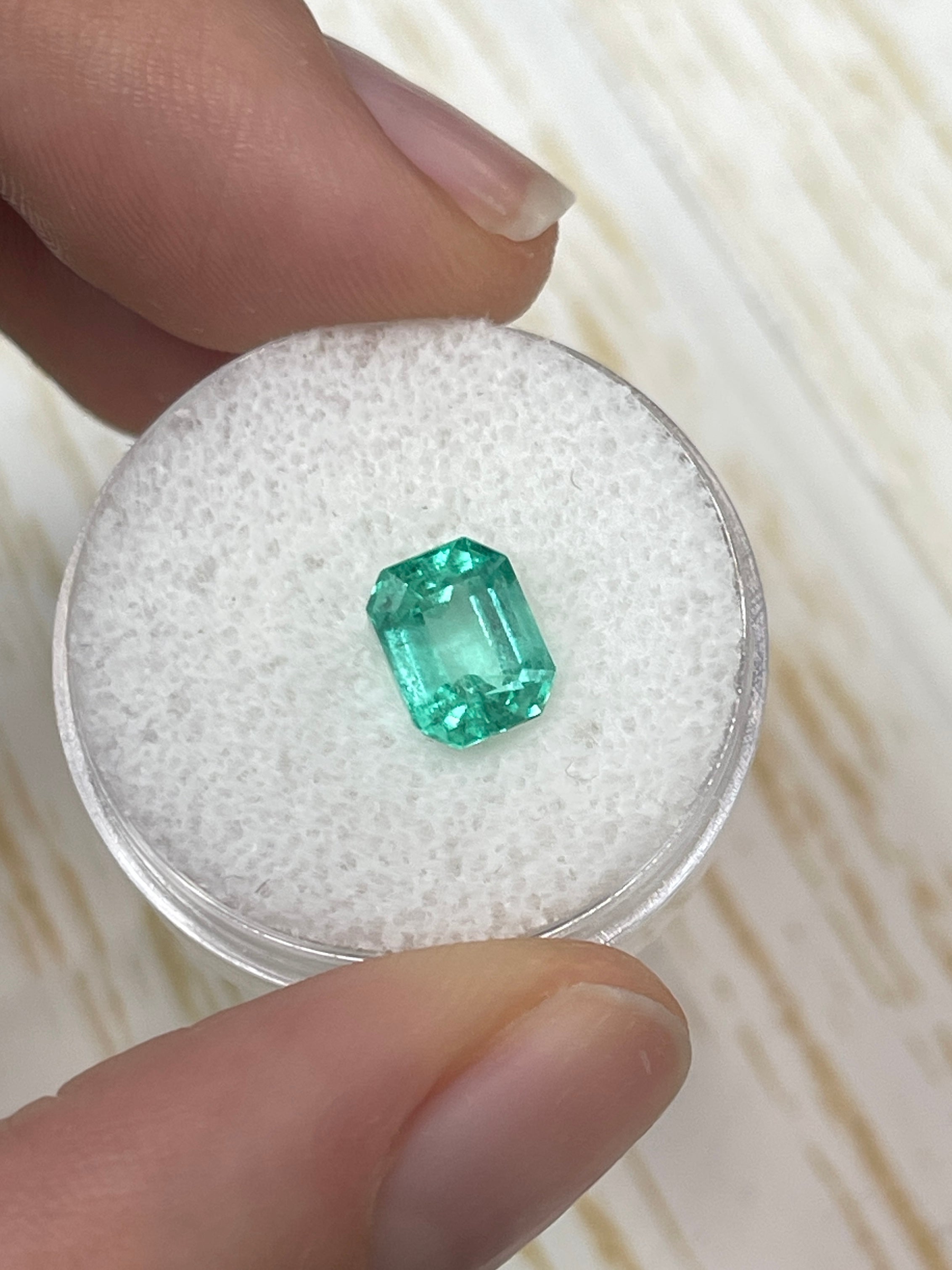 1.91 Carat 8x6 Bluish Green Natural Loose Colombian Emerald-Emerald Cut - JR Colombian Emeralds