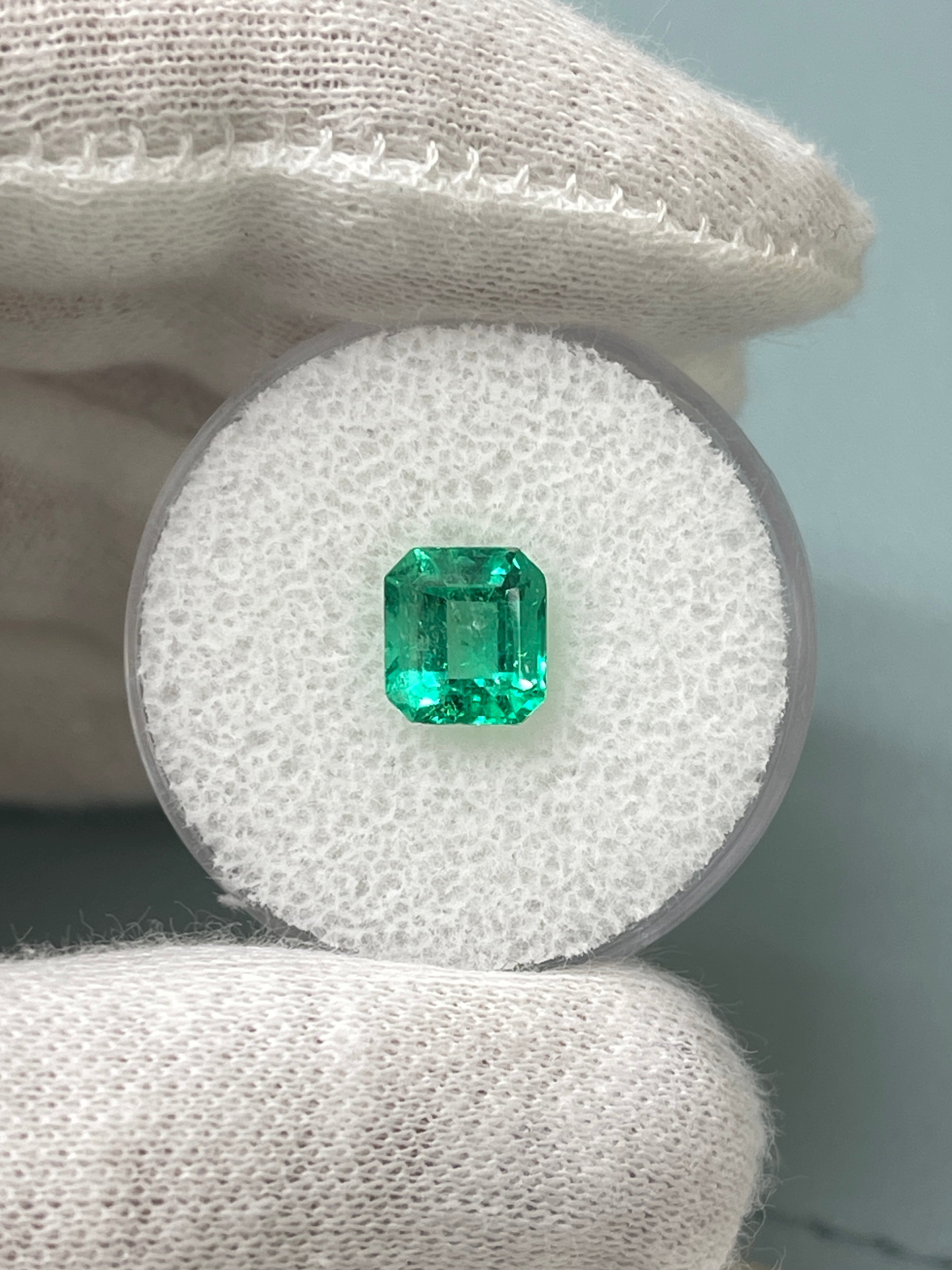 1.68 Carat 7.5x7 Crystalline Muzo Yellowish Green Asscher Cut Natural Unset Colombian Emerald