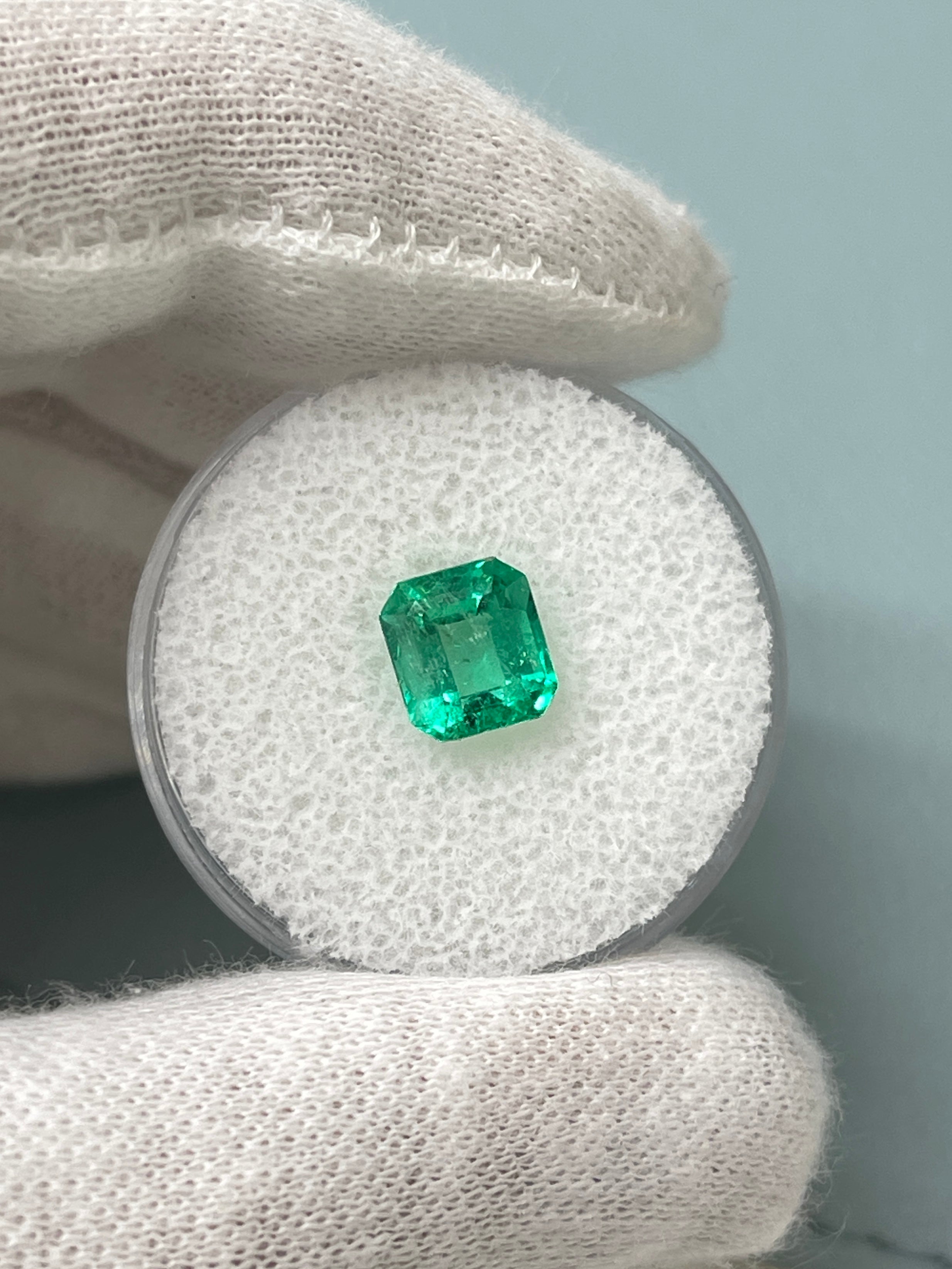 1.68 Carat 7.5x7 Crystalline Muzo Yellowish Green Asscher Cut Natural Unset Colombian Emerald