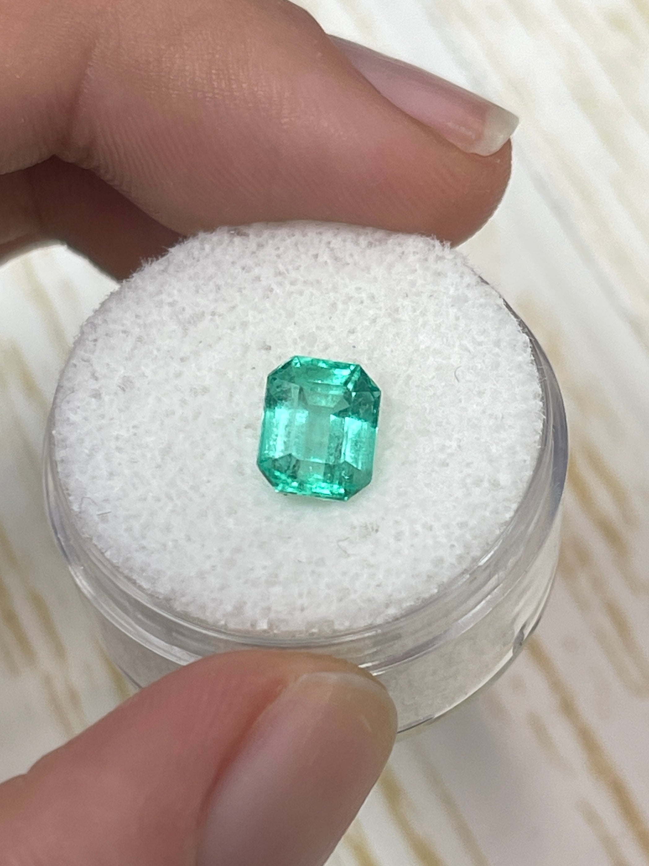 1.91 Carat 8x6 Bluish Green Natural Loose Colombian Emerald-Emerald Cut - JR Colombian Emeralds