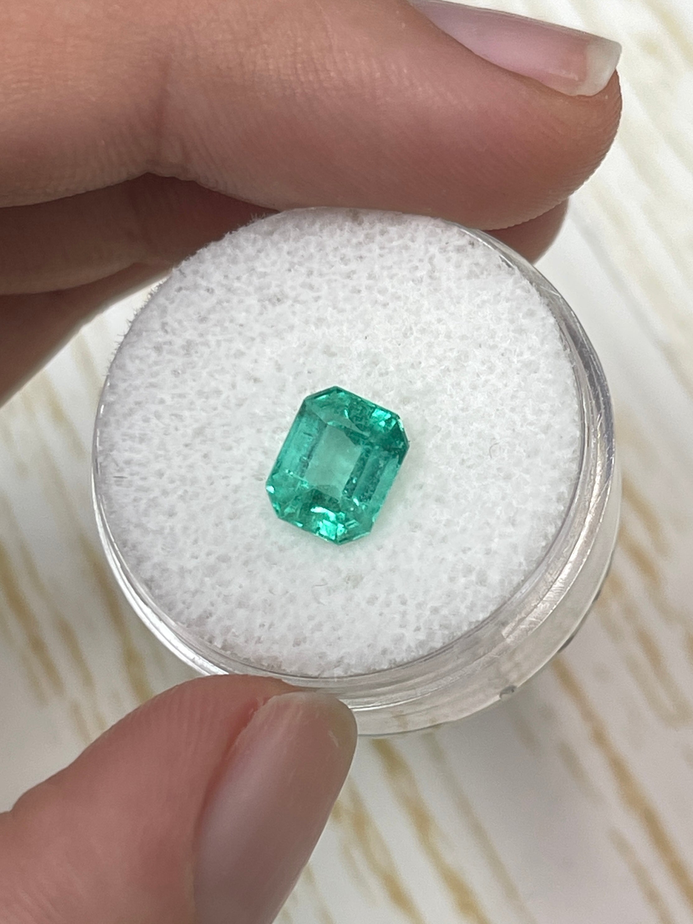 1.91 Carat 8x6 Bluish Green Natural Loose Colombian Emerald-Emerald Cut - JR Colombian Emeralds