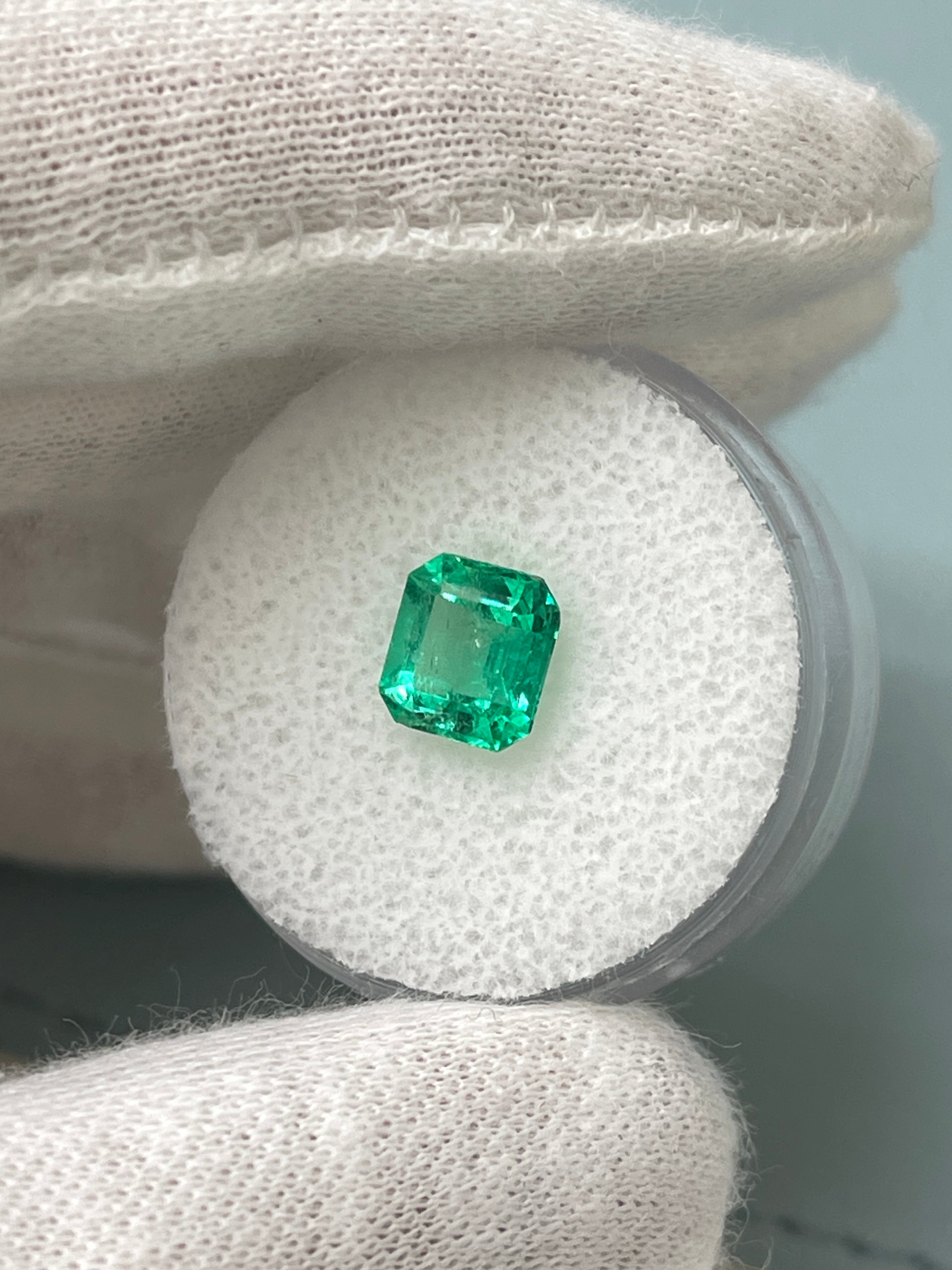 1.68 Carat 7.5x7 Crystalline Muzo Yellowish Green Asscher Cut Natural Unset Colombian Emerald