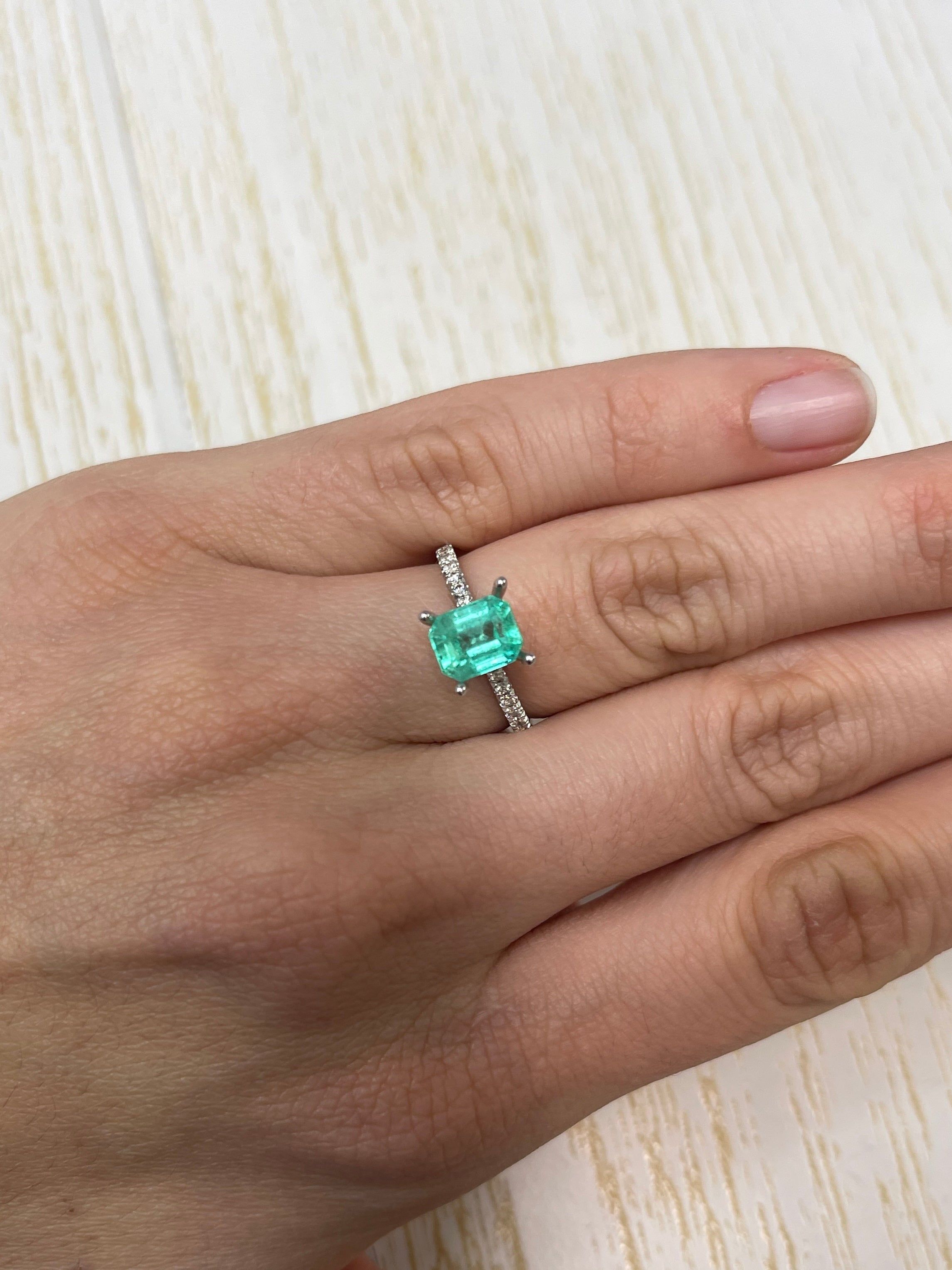 1.91 Carat 8x6 Bluish Green Natural Loose Colombian Emerald-Emerald Cut - JR Colombian Emeralds