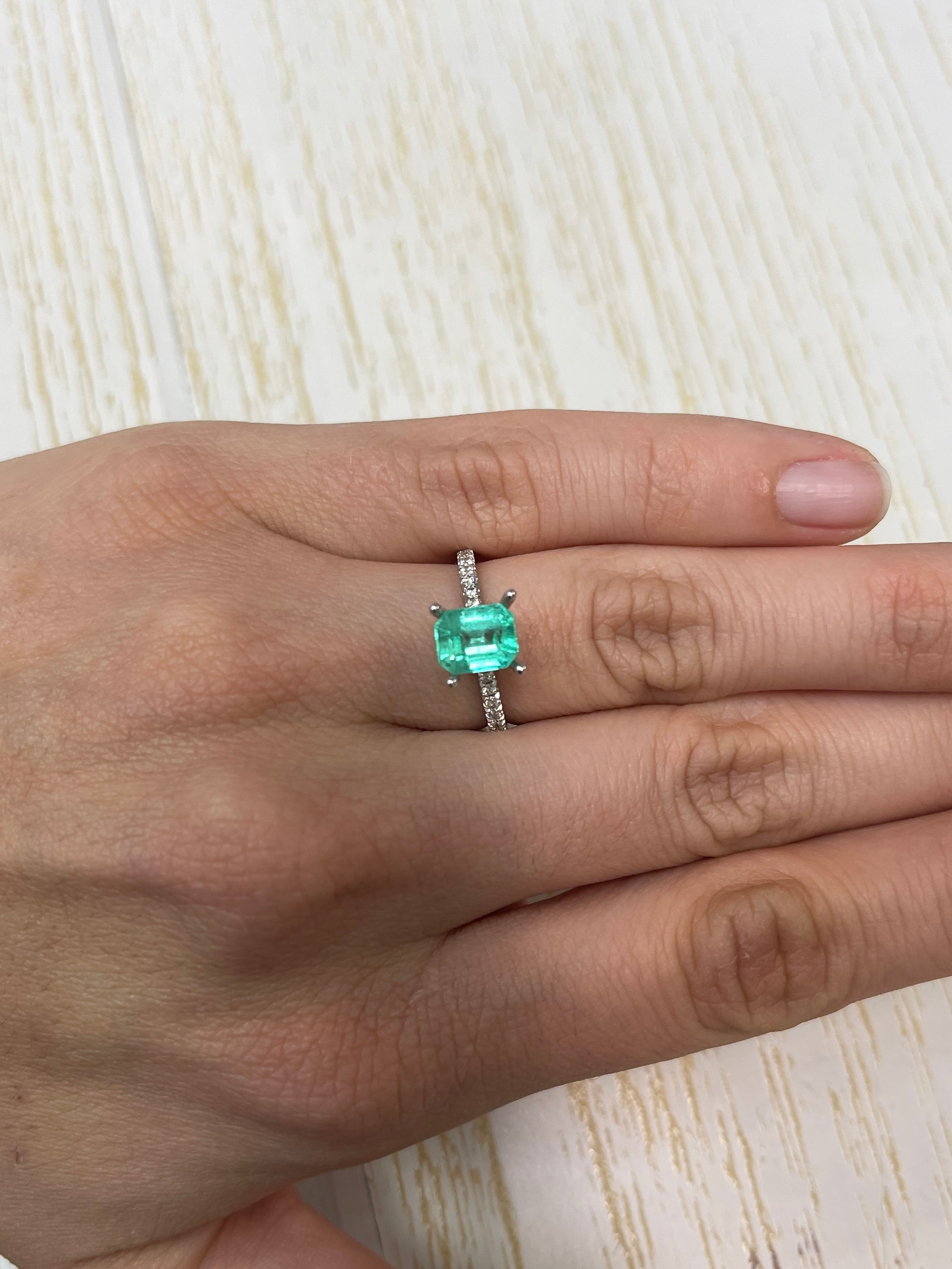 1.91 Carat 8x6 Bluish Green Natural Loose Colombian Emerald-Emerald Cut - JR Colombian Emeralds