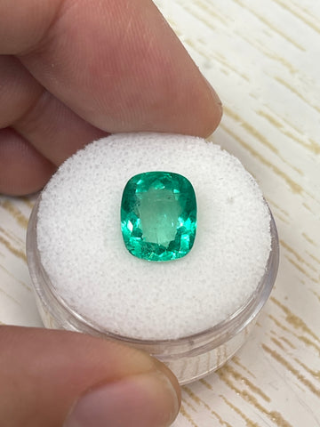 Cushion Cut Colombian Emerald - 3.54 Carat Spring Green Gem