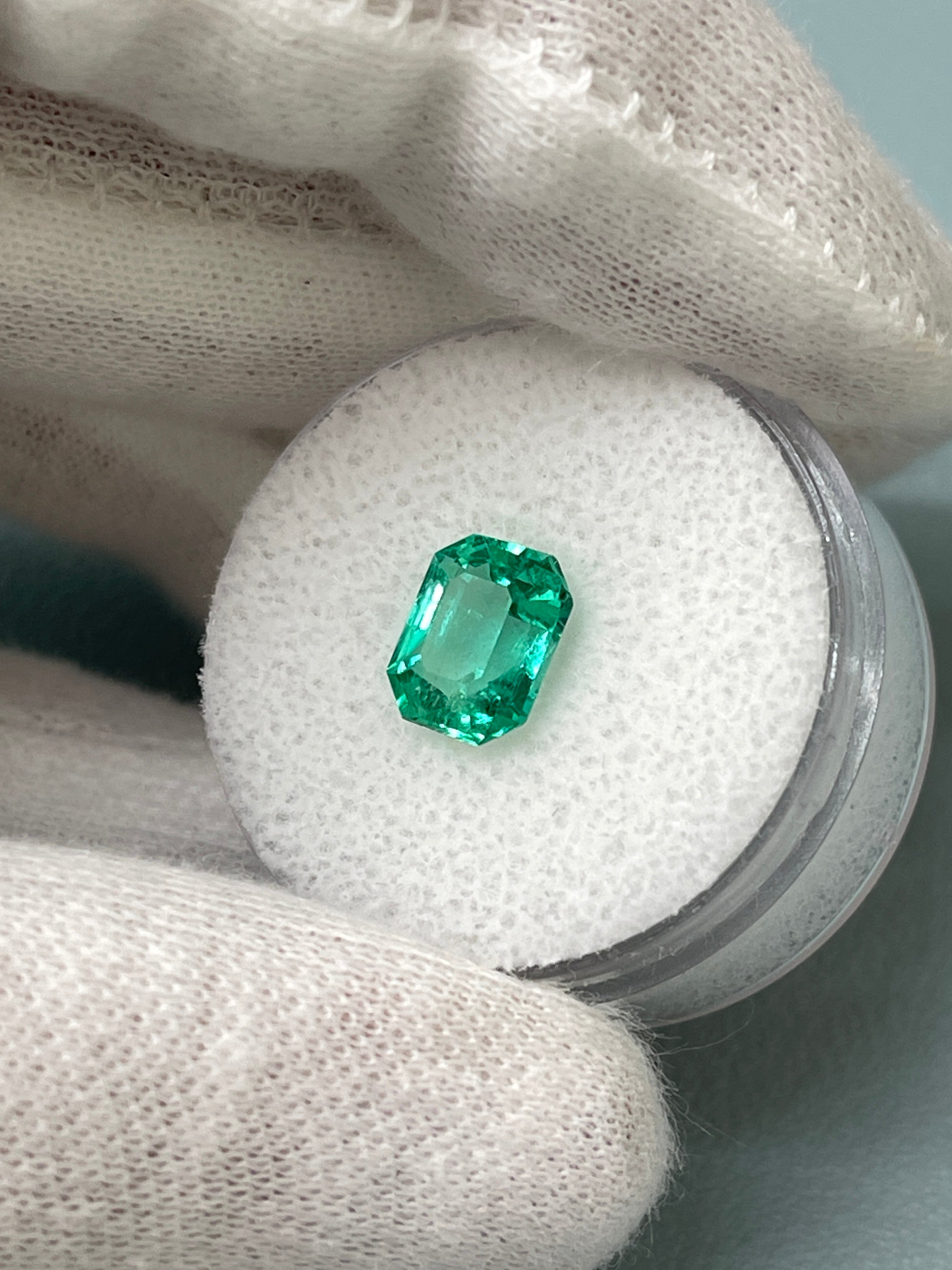 1.92 Carat 8.3x6.6 Ultra Glowy Bluish Green Natural Loose Colombian Emerald-Emerald Cut