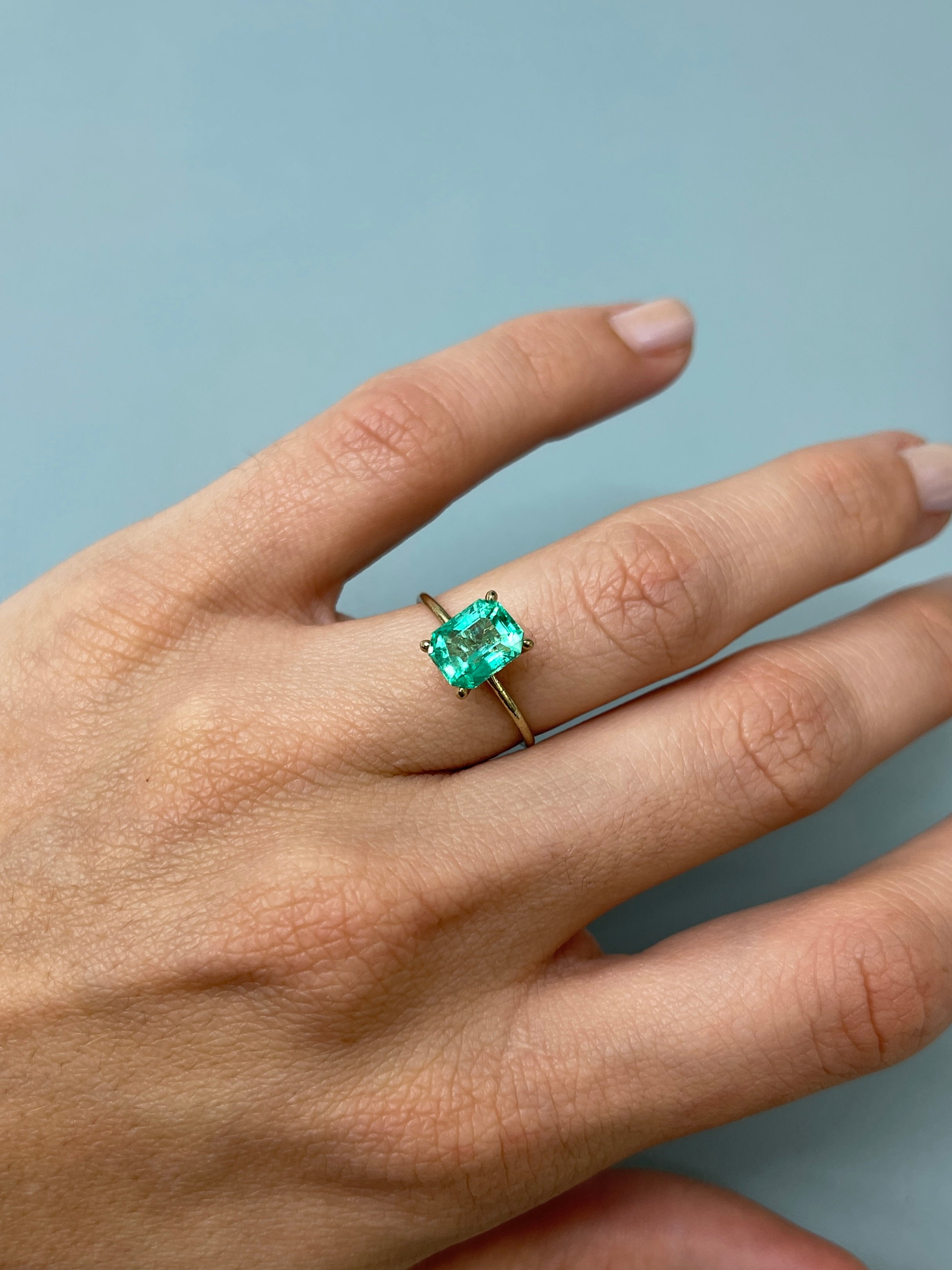 1.92 Carat 8.3x6.6 Ultra Glowy Bluish Green Natural Loose Colombian Emerald-Emerald Cut