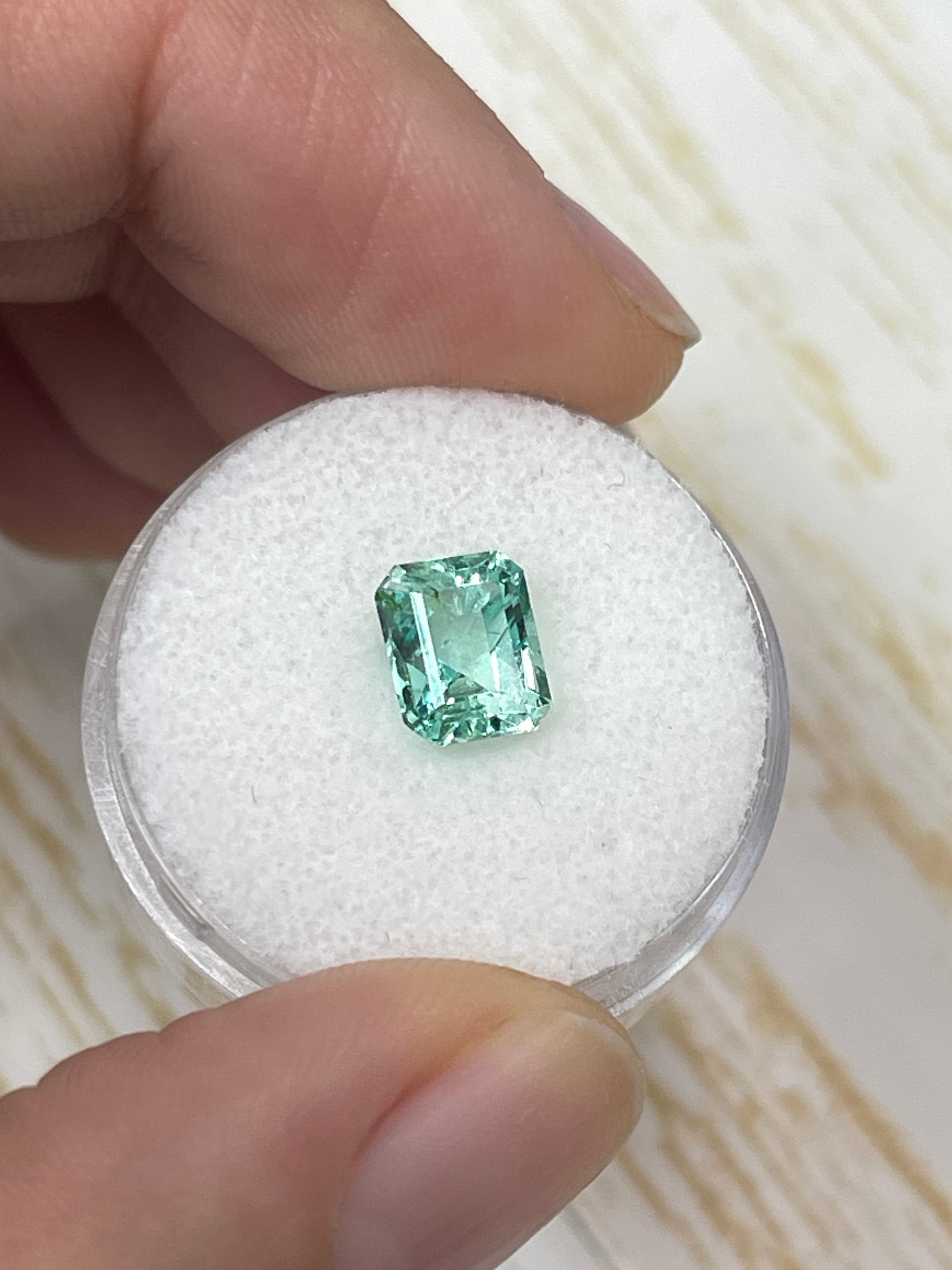 1.93 Carat Ultra Lustrous Seafoam Green Natural Loose Colombian Emerald-Emerald Cut - JR Colombian Emeralds