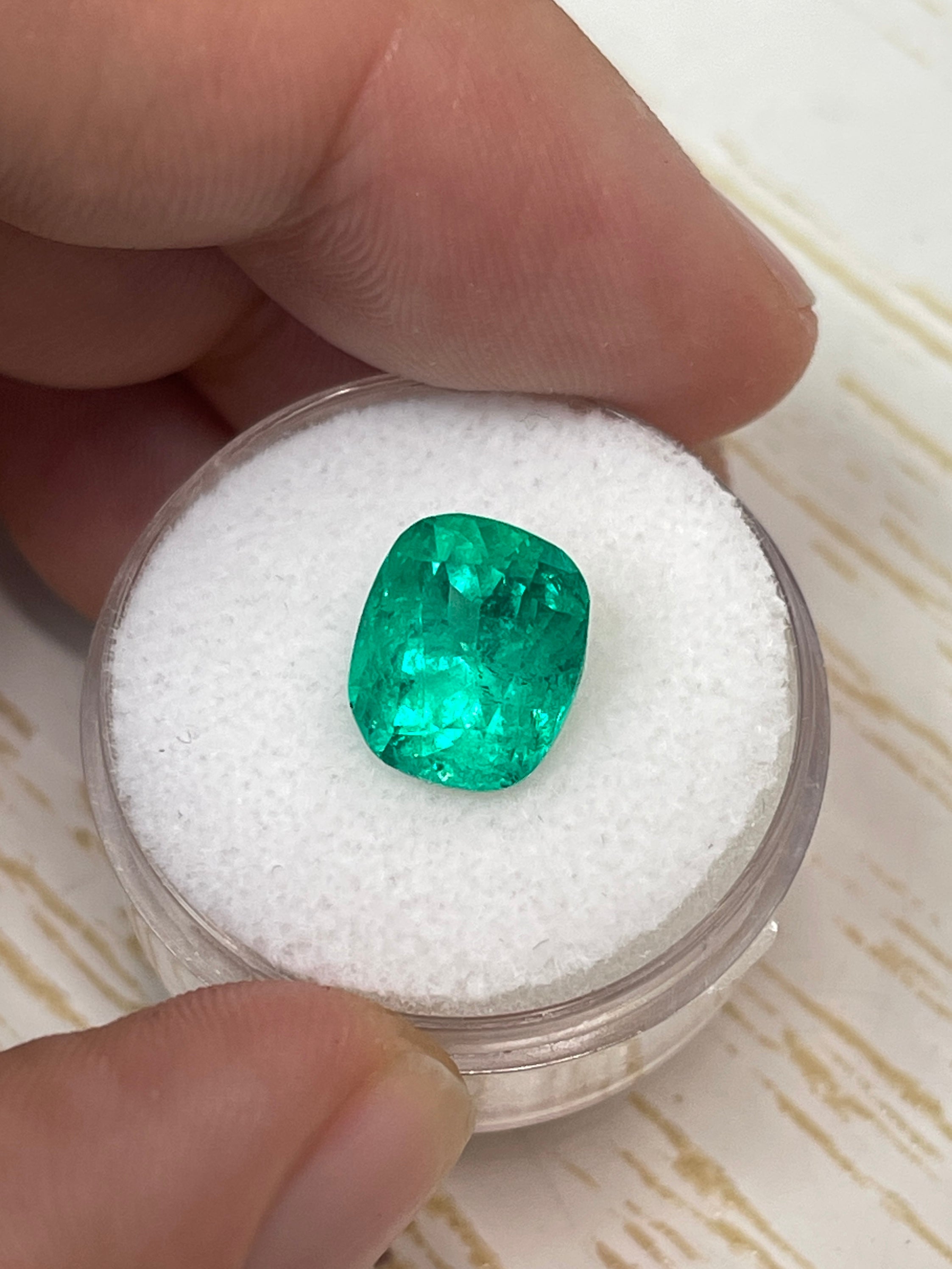 Intense Medium Green Loose Colombian Emerald - 3.84 Carat Cushion Cut