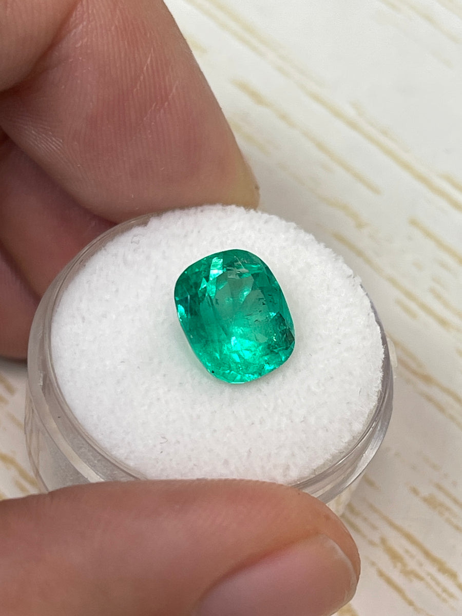 Emerald Gem - 3.84 Carat Loose Colombian, Intense Green, Cushion Cut