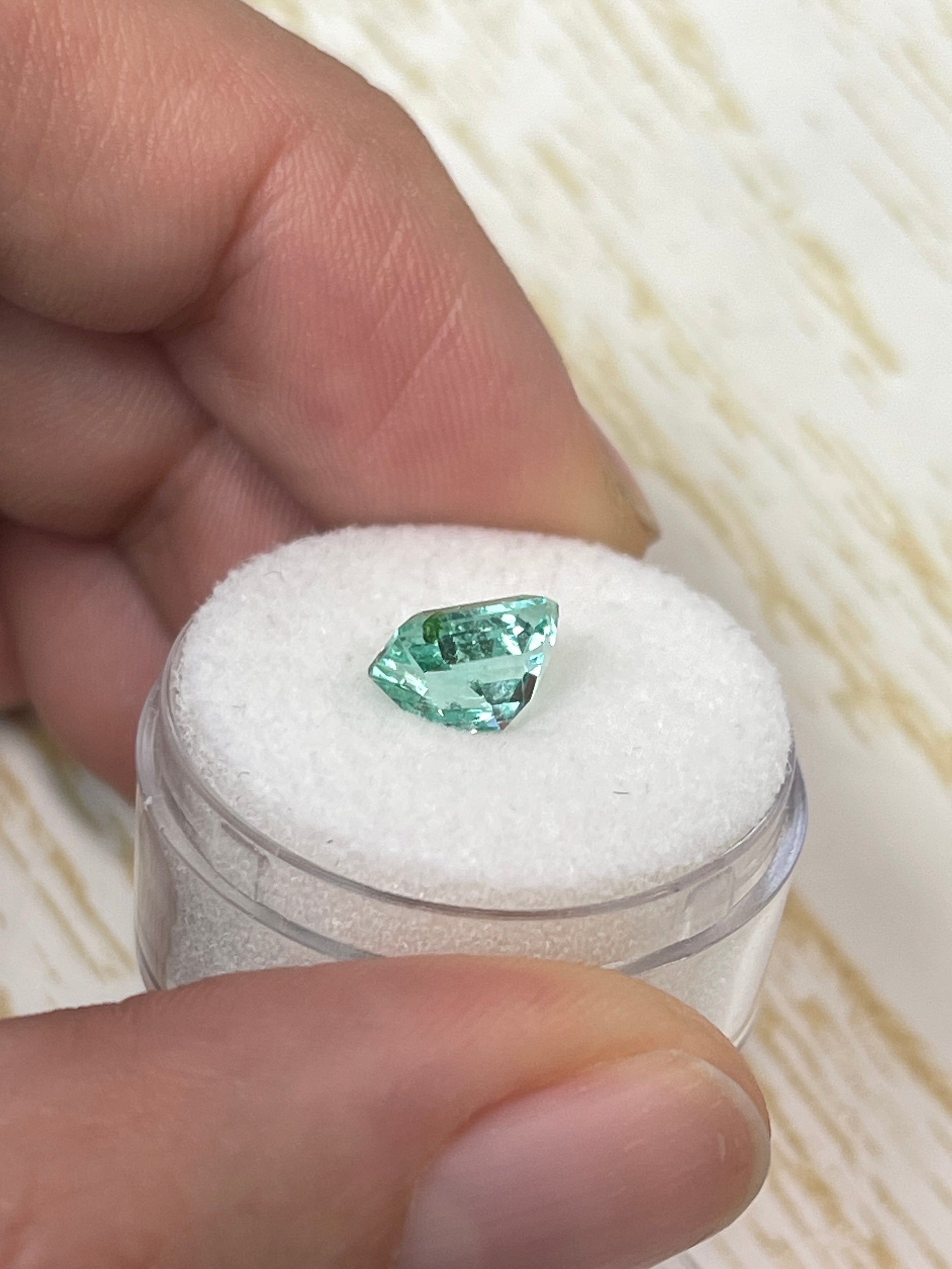 1.93 Carat Ultra Lustrous Seafoam Green Natural Loose Colombian Emerald-Emerald Cut - JR Colombian Emeralds