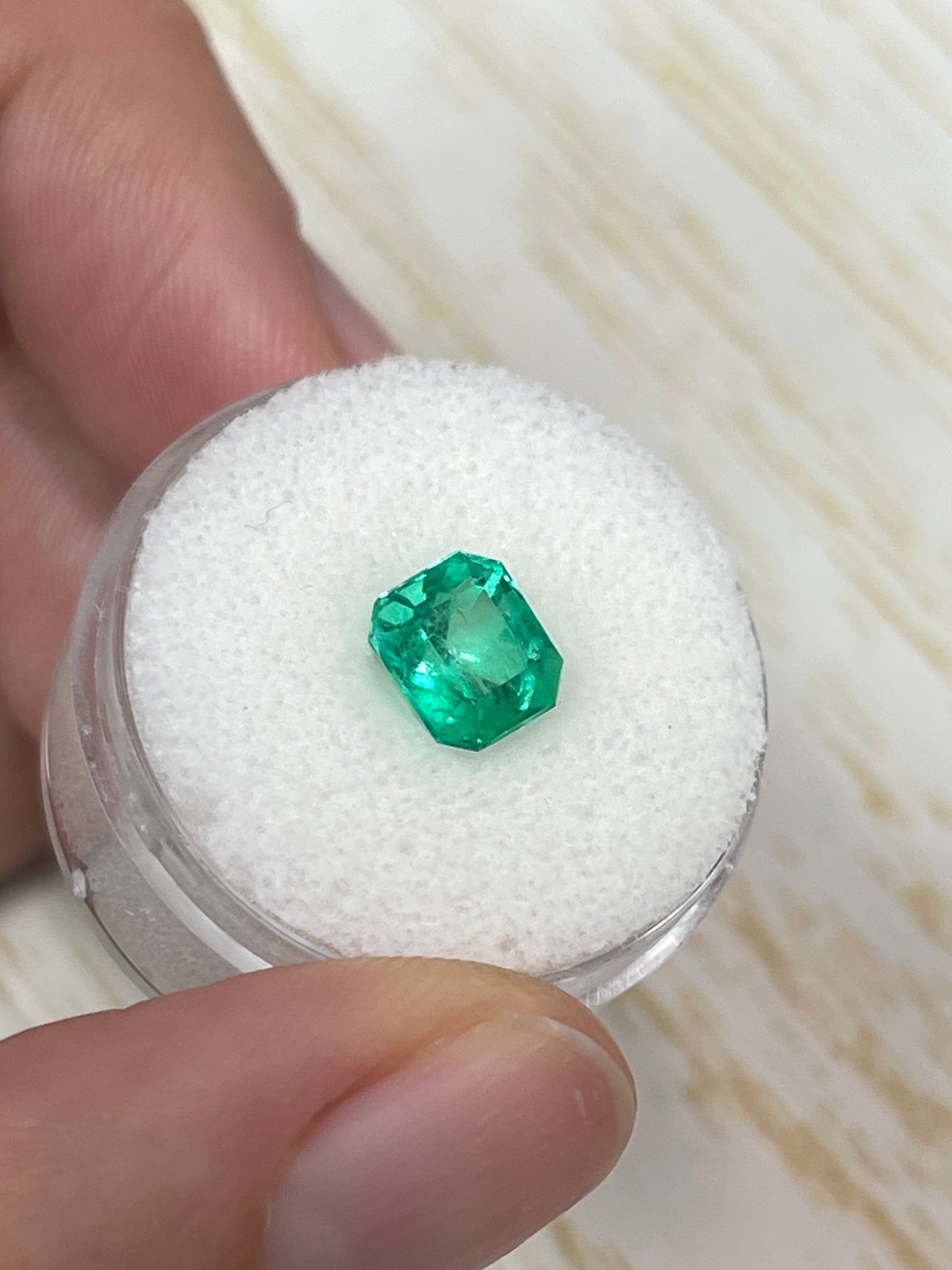 1.96 Carat 7.6x6.7 Vivid GLOWING Green Natural Loose Colombian Emerald-Emerald Cut - JR Colombian Emeralds