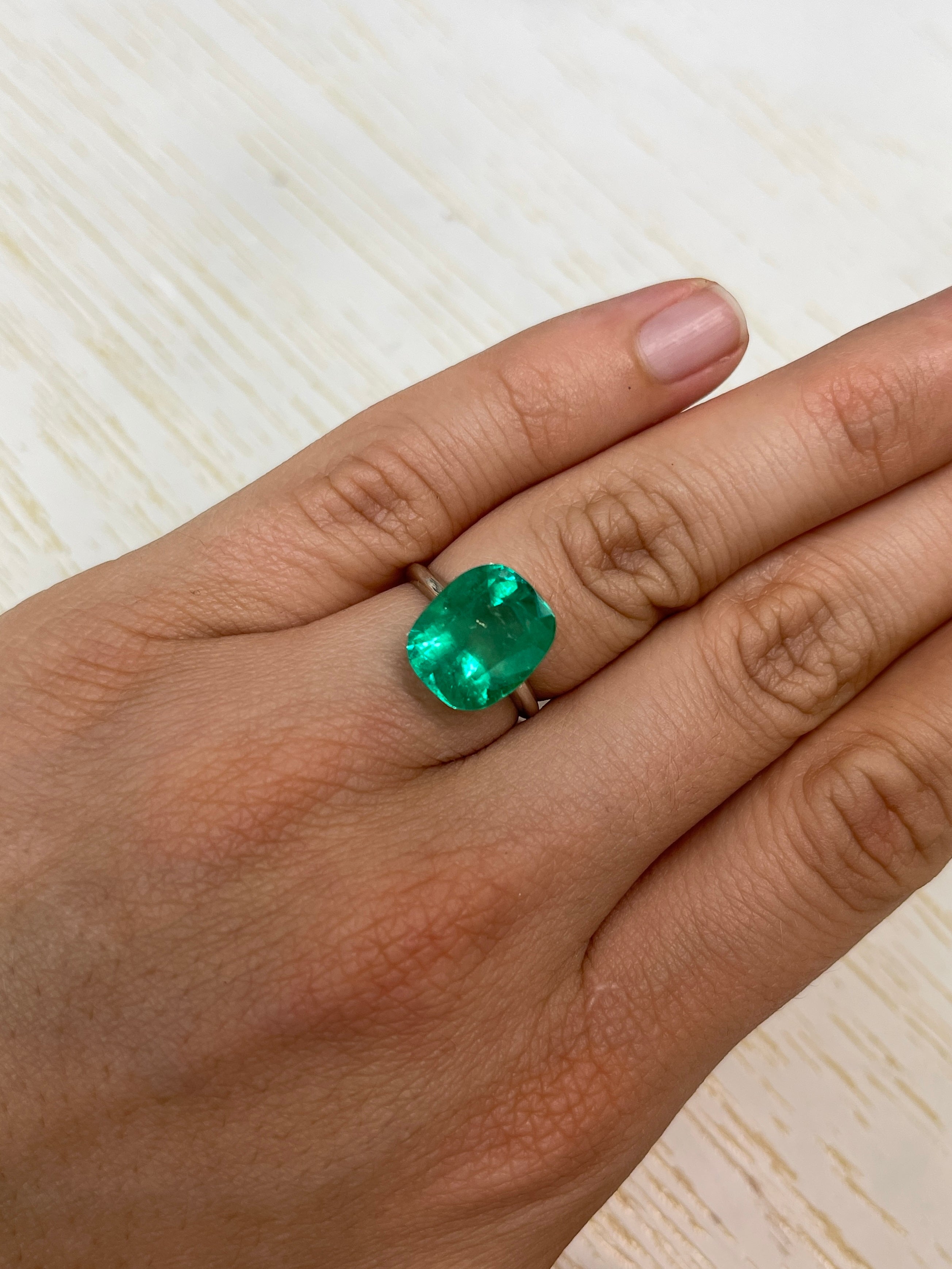 7.08 Carat 13x11 Muzo Green Natural Loose Colombian Emerald- Cushion Cut - JR Colombian Emeralds