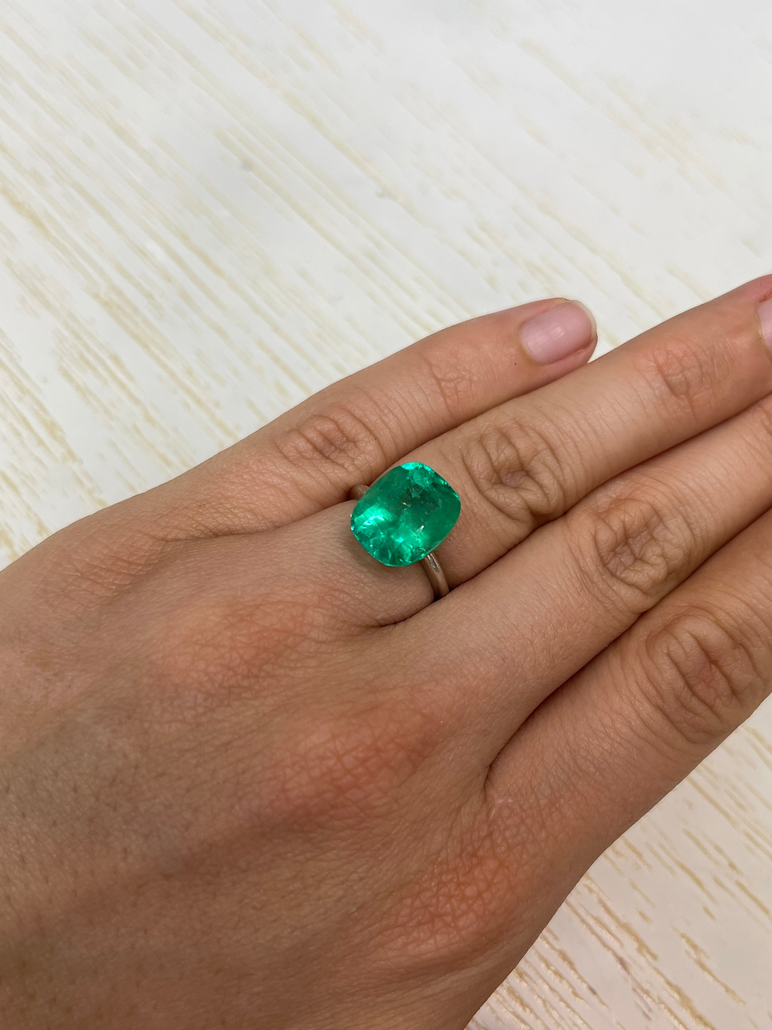 7.08 Carat 13x11 Muzo Green Natural Loose Colombian Emerald- Cushion Cut - JR Colombian Emeralds