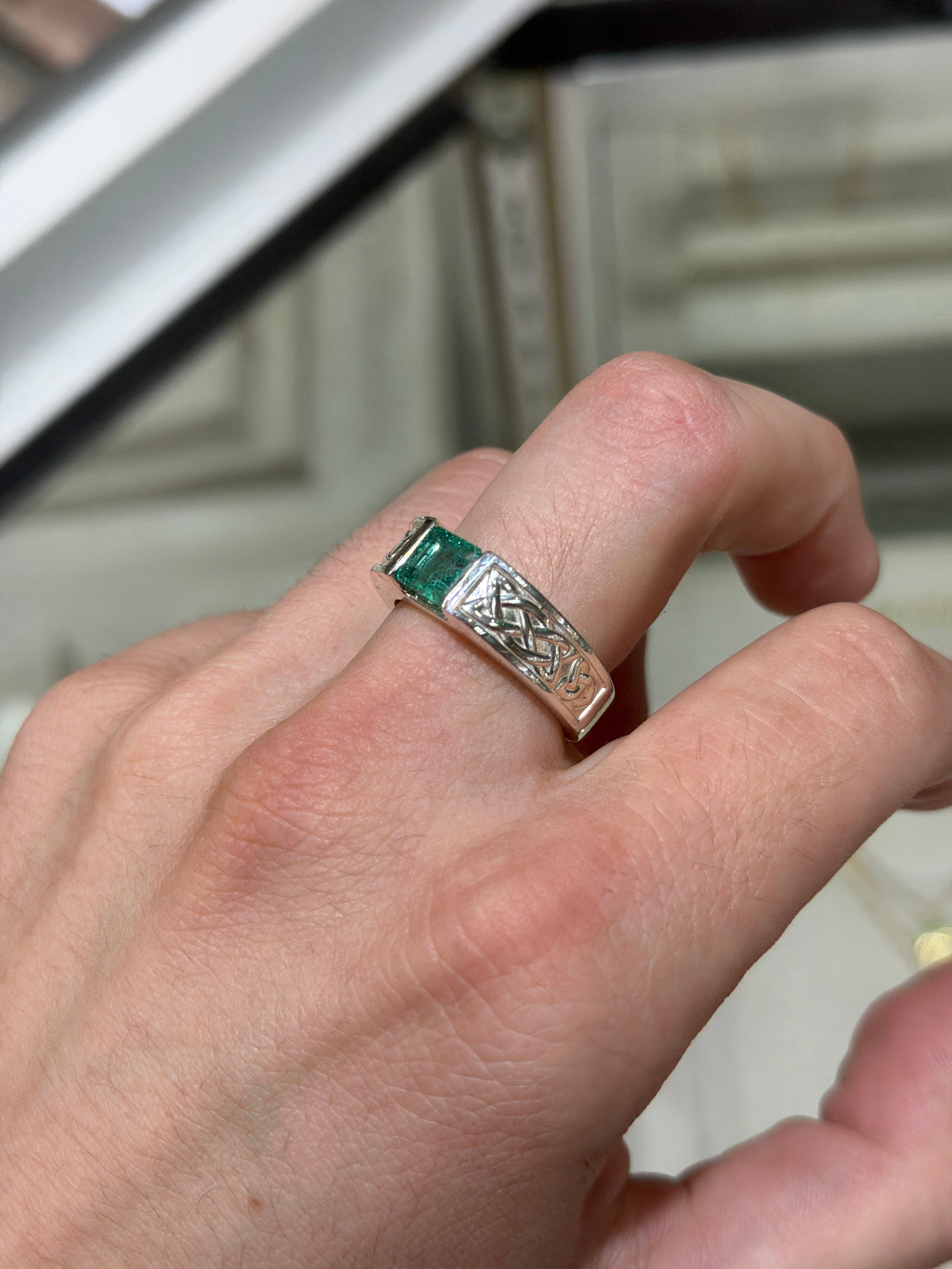 1.70ct 925 Celtic Irish Knot Asscher Emerald Solitaire Ring