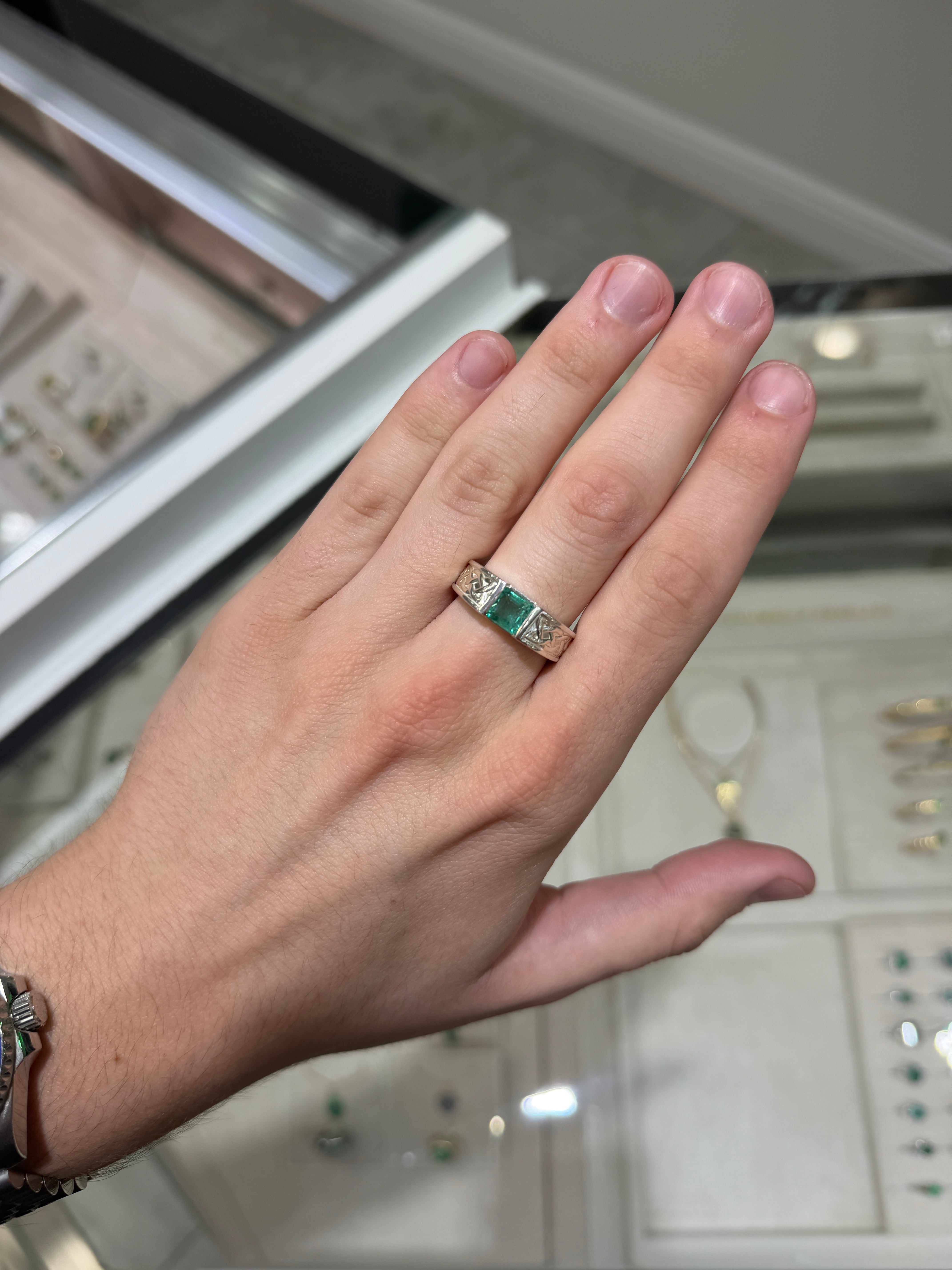 1.70ct 925 Celtic Irish Knot Asscher Emerald Solitaire Ring