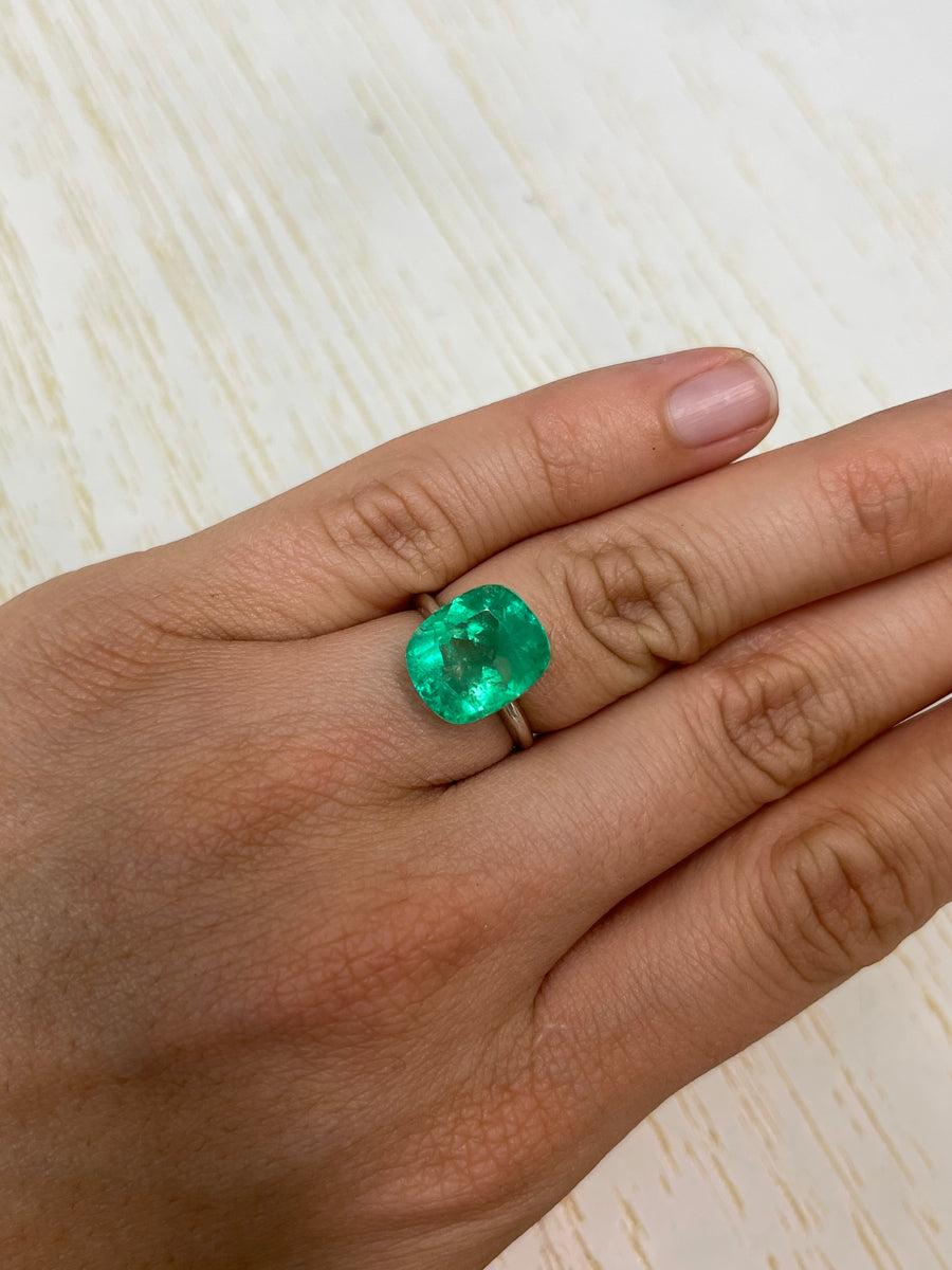 Intriguing 8.04 Carat Cushion-Cut Colombian Emerald - Natural and Green-Yellow Toned