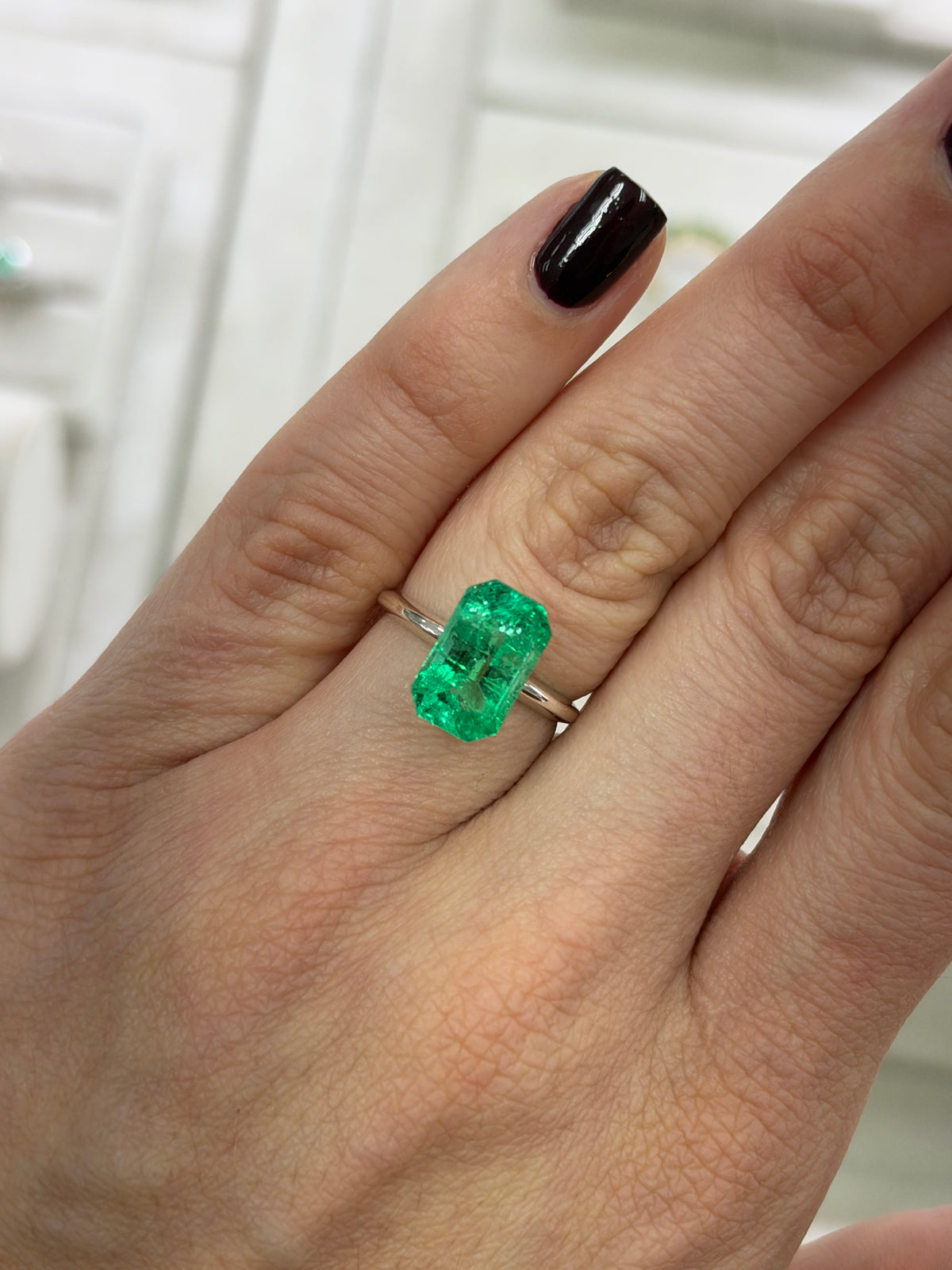 3.71 Carat 12x8 Gemmy Elongated Green Natural Loose Colombian Emerald- Emerald Cut