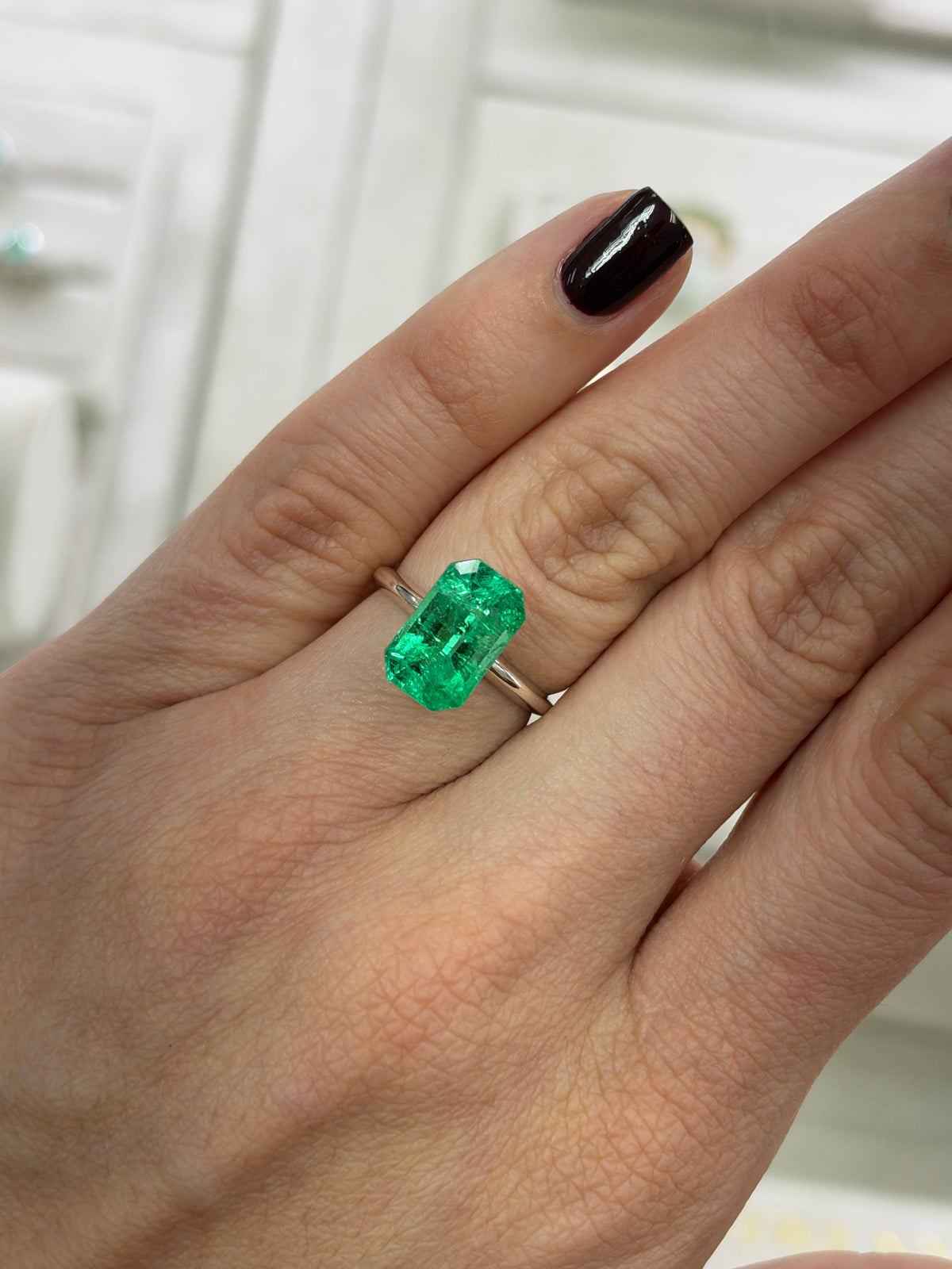 3.71 Carat 12x8 Gemmy Elongated Green Natural Loose Colombian Emerald- Emerald Cut