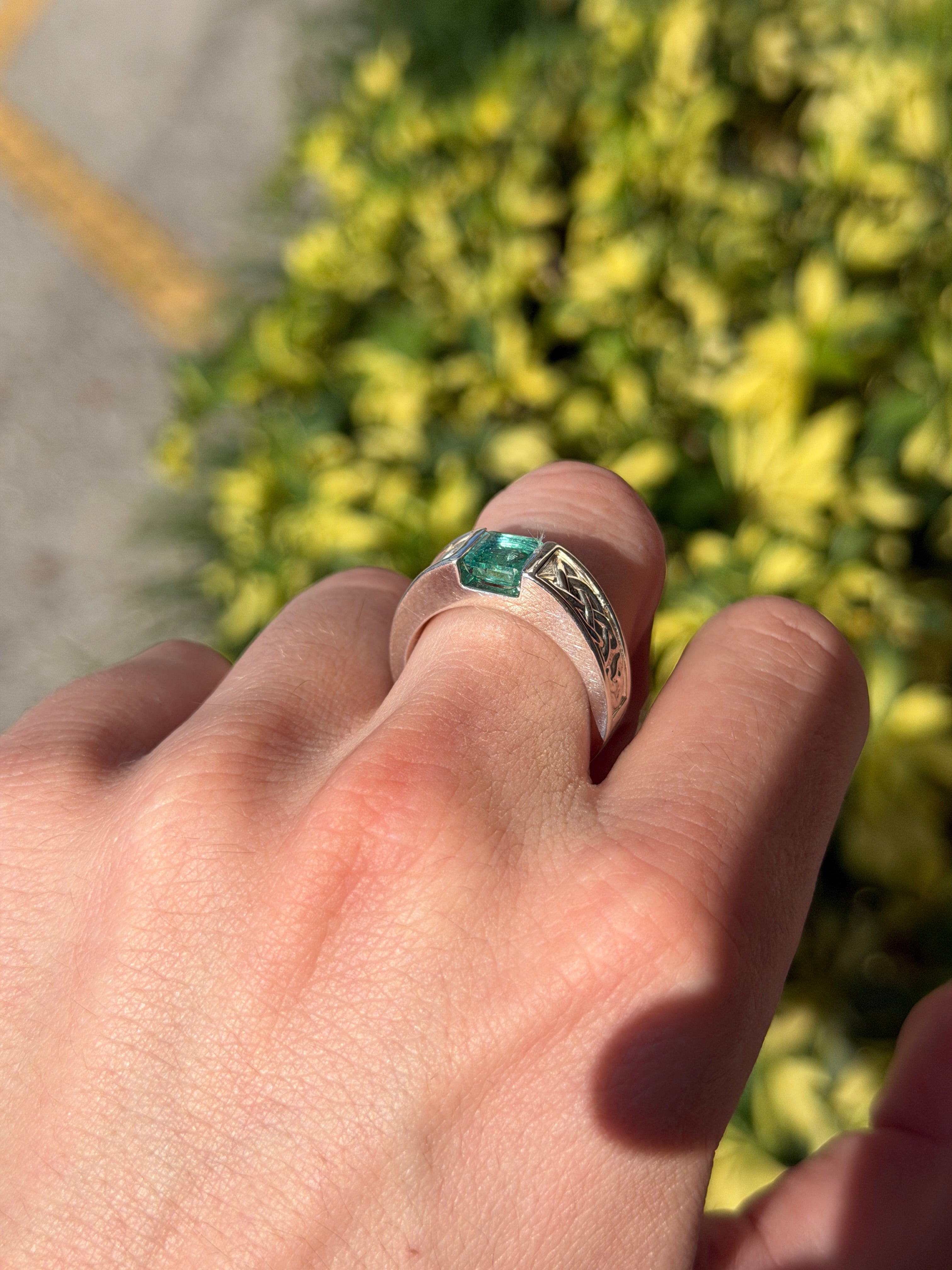 1.70ct 925 Celtic Irish Knot Asscher Emerald Solitaire Ring