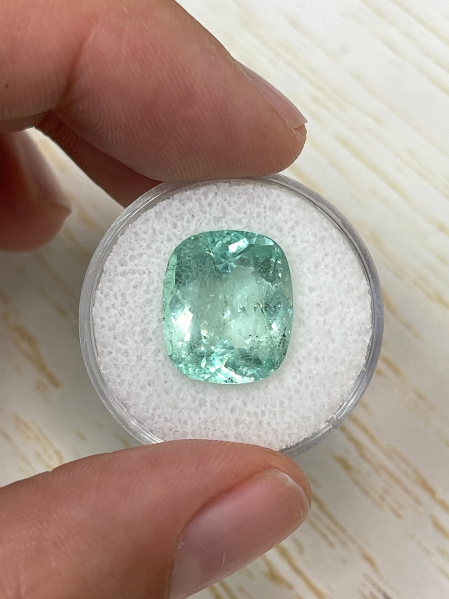 8.94 Carat Cushion Cut Colombian Emerald - Light Green Gemstone