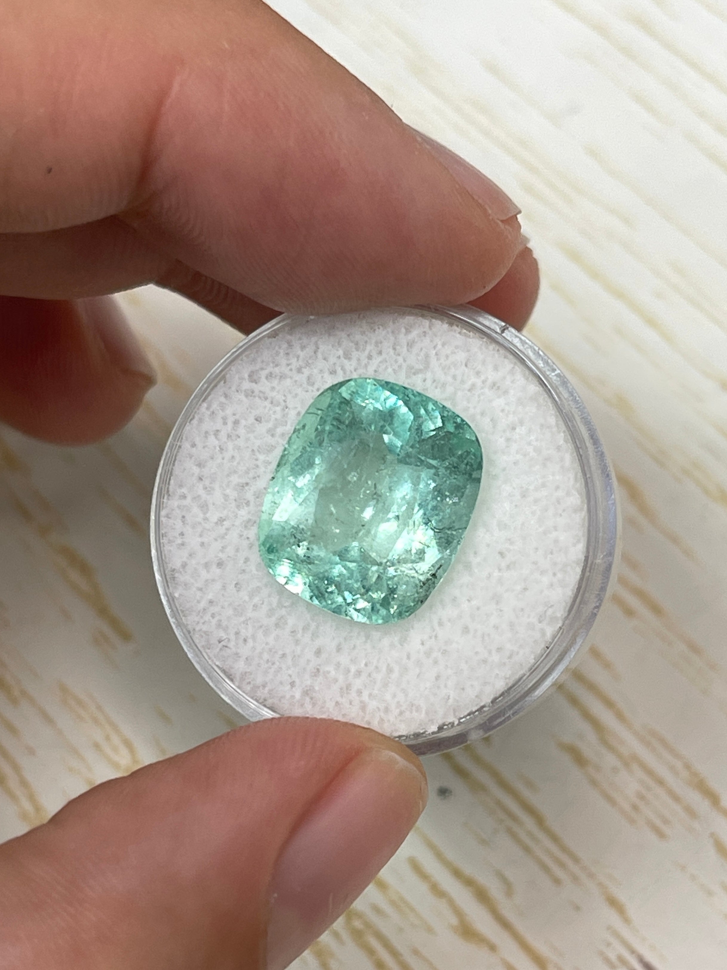 15x13 mm Natural Colombian Emerald - Brilliant Cushion Cut