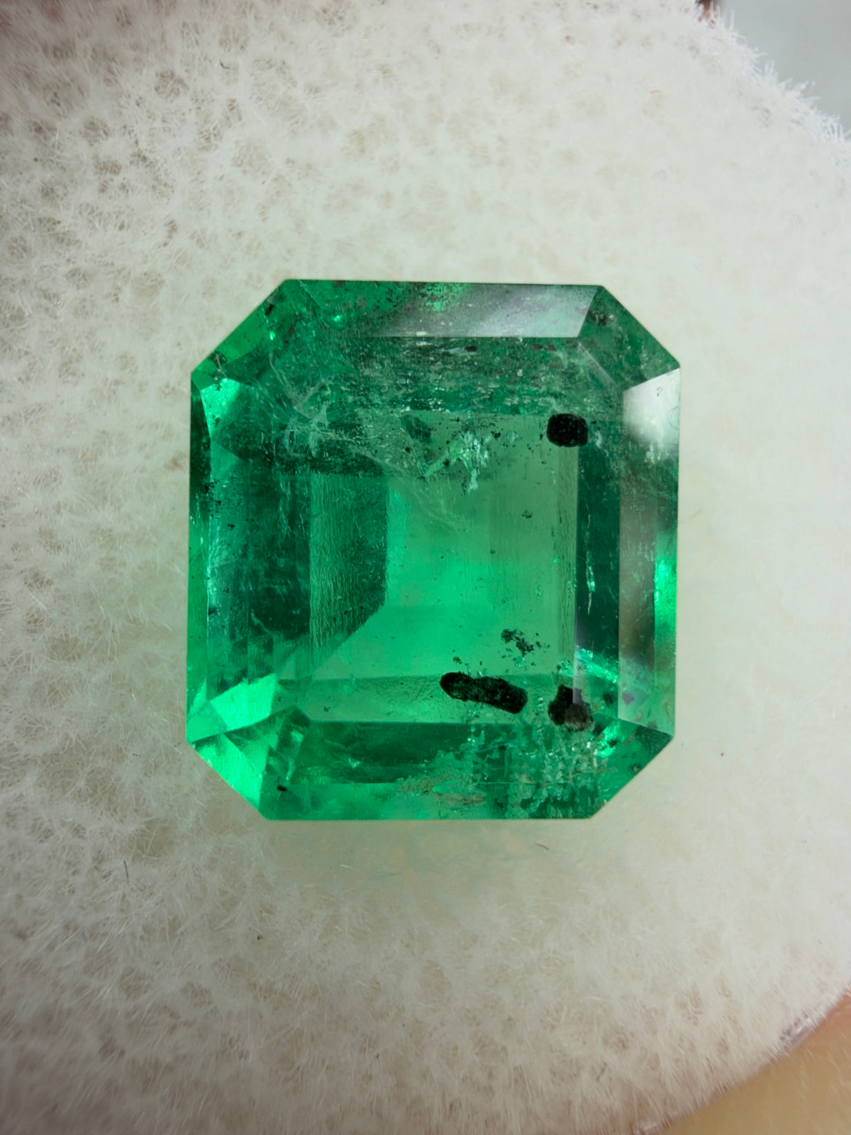 4.01 Carat 10x9 Carbon Inclusion Bluish Green Natural Loose Colombian Emerald-Asscher Cut