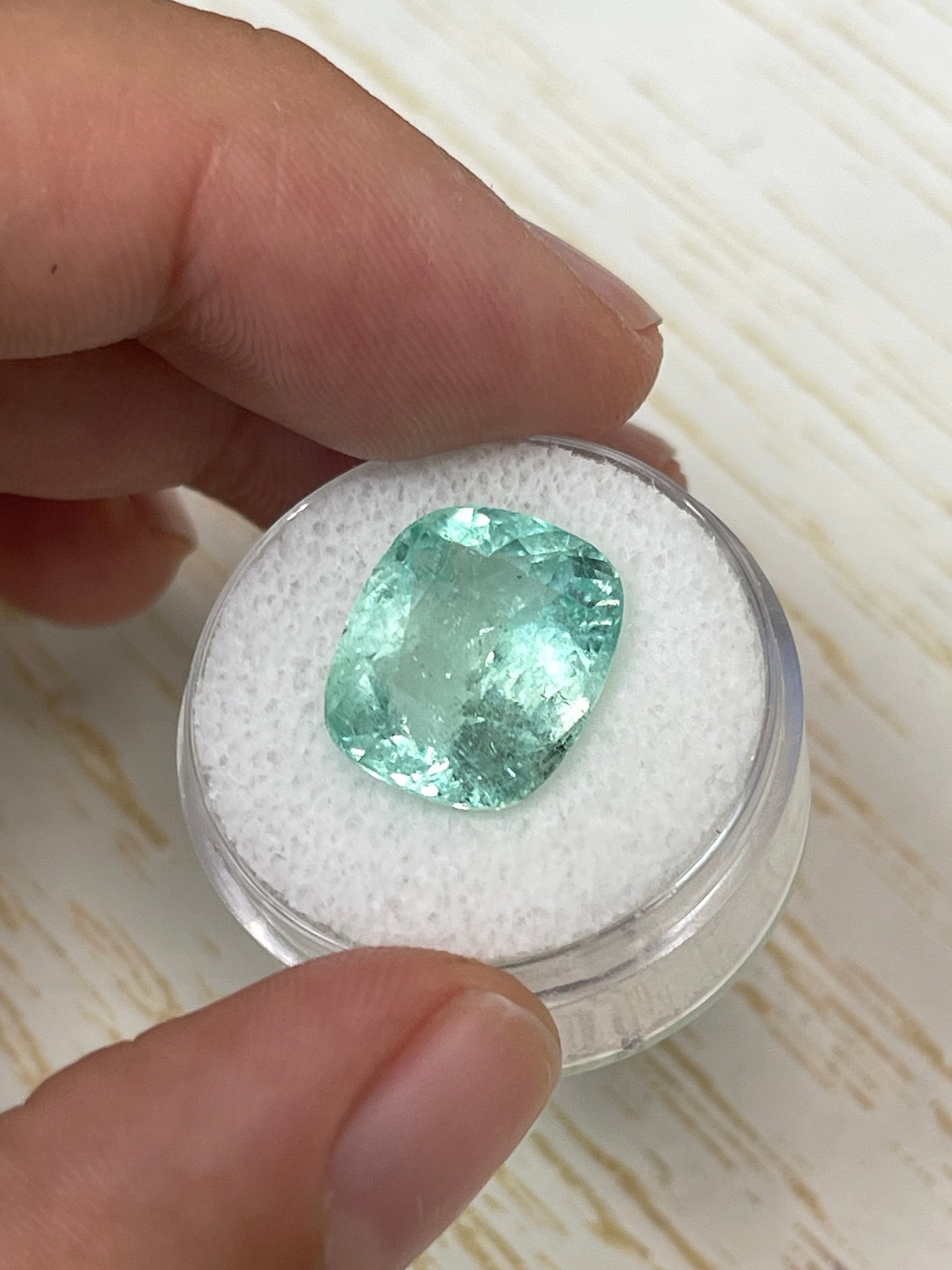 Large Light Green Colombian Emerald - 8.94 Carat Cushion Shape