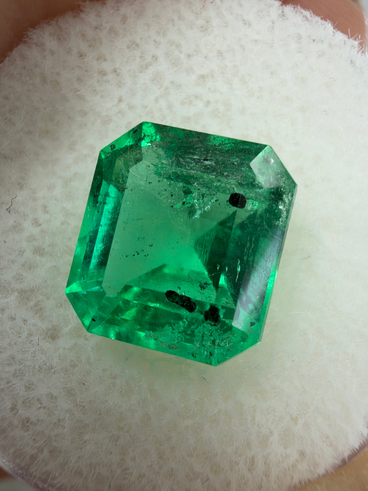 4.01 Carat 10x9 Carbon Inclusion Bluish Green Natural Loose Colombian Emerald-Asscher Cut