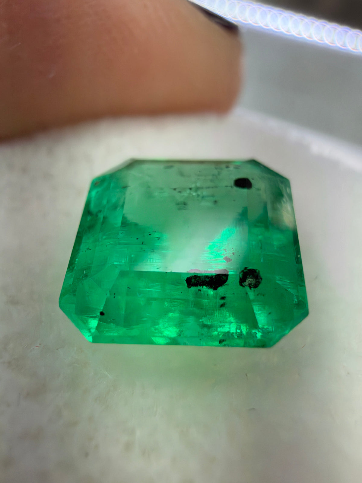 4.01 Carat 10x9 Carbon Inclusion Bluish Green Natural Loose Colombian Emerald-Asscher Cut