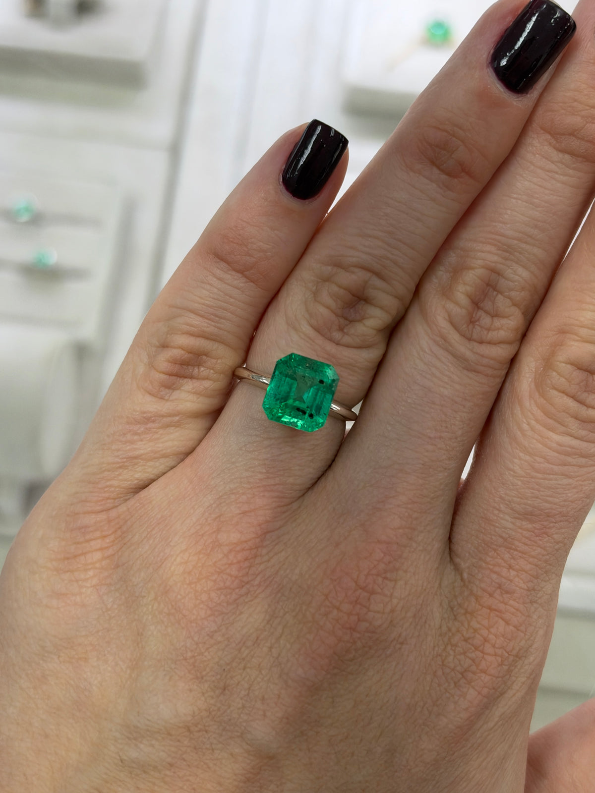 4.01 Carat 10x9 Carbon Inclusion Bluish Green Natural Loose Colombian Emerald-Asscher Cut