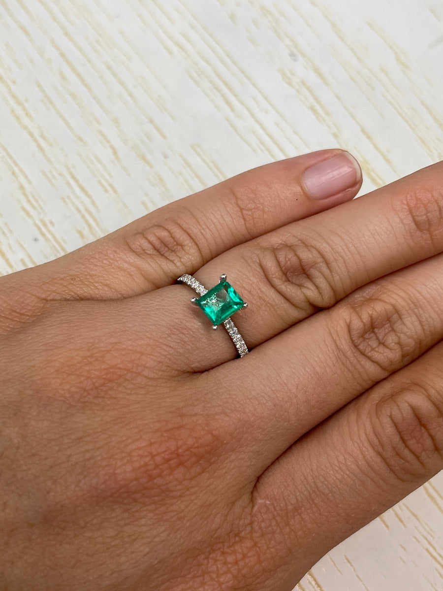 0.90 Carat Emerald Cut Colombian Emerald - Brilliant Vivid Green Gem