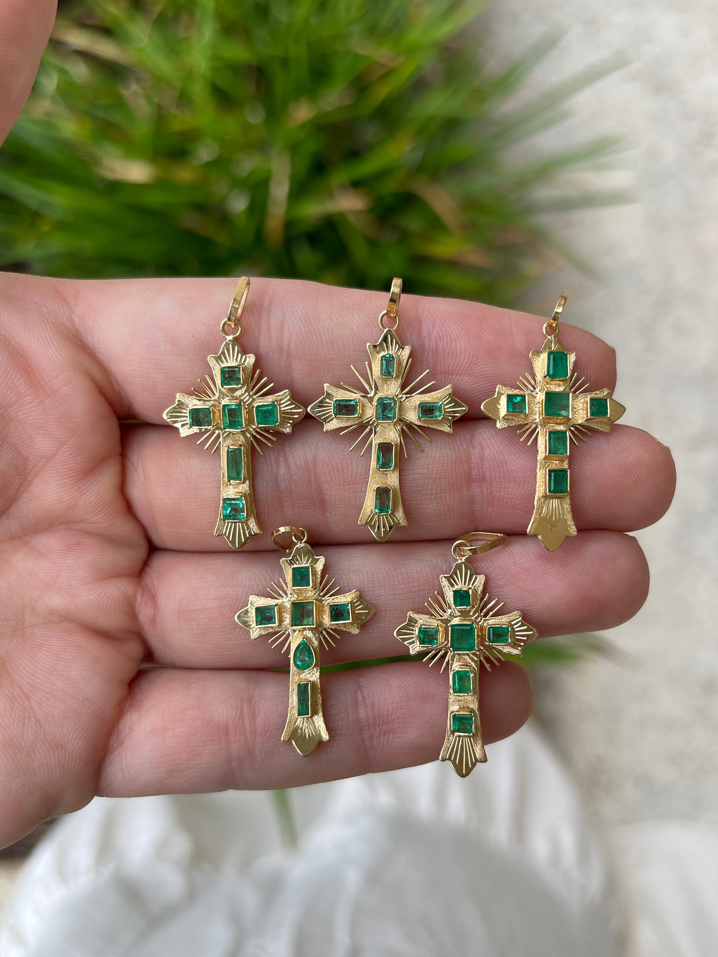 As seen on Instagram: Pre Columbian Inspired 18K Colombian Emerald Crosses