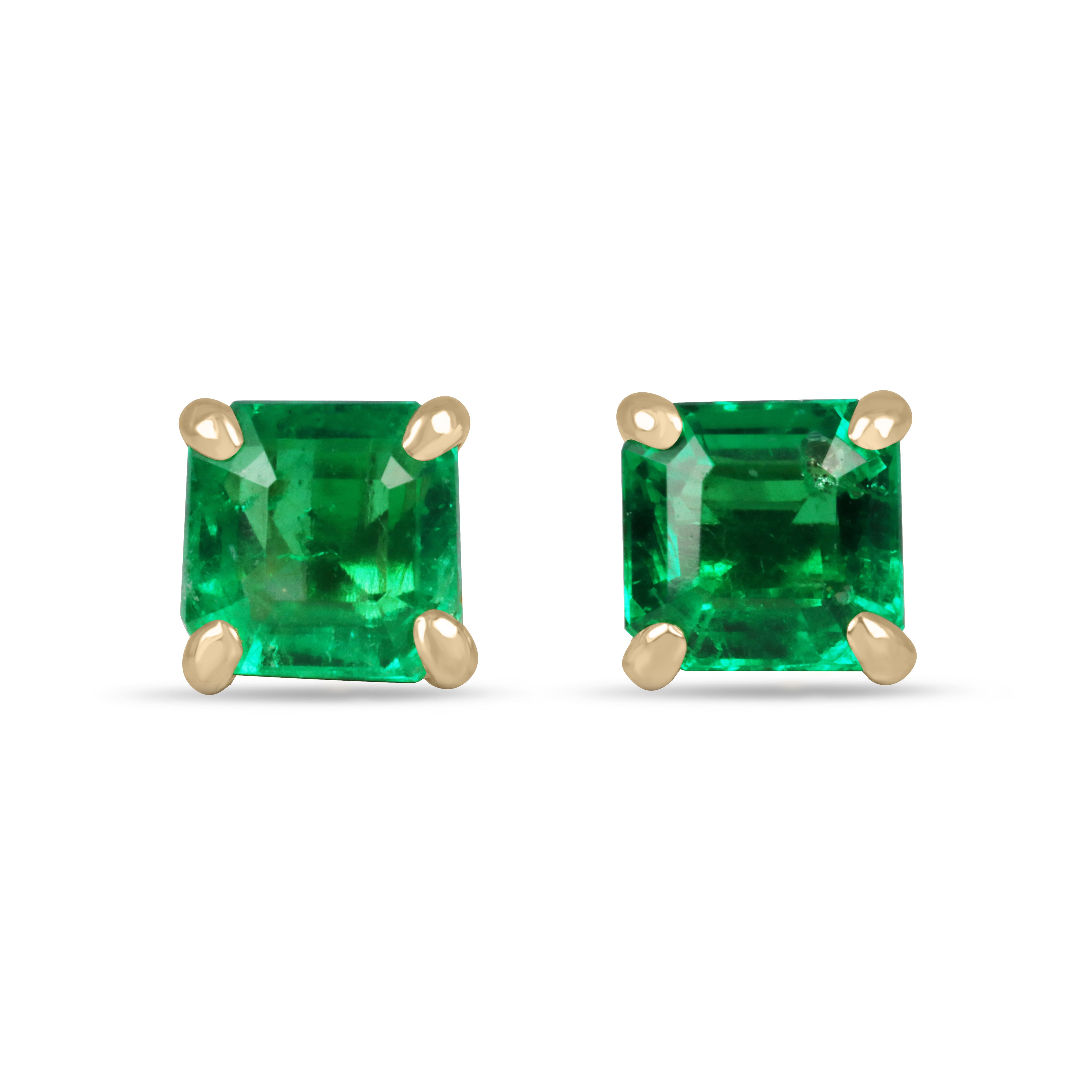 1.13tcw 5x5 AAA+ Muzo Green Asscher Cut Colombian Emerald Studs 18K
