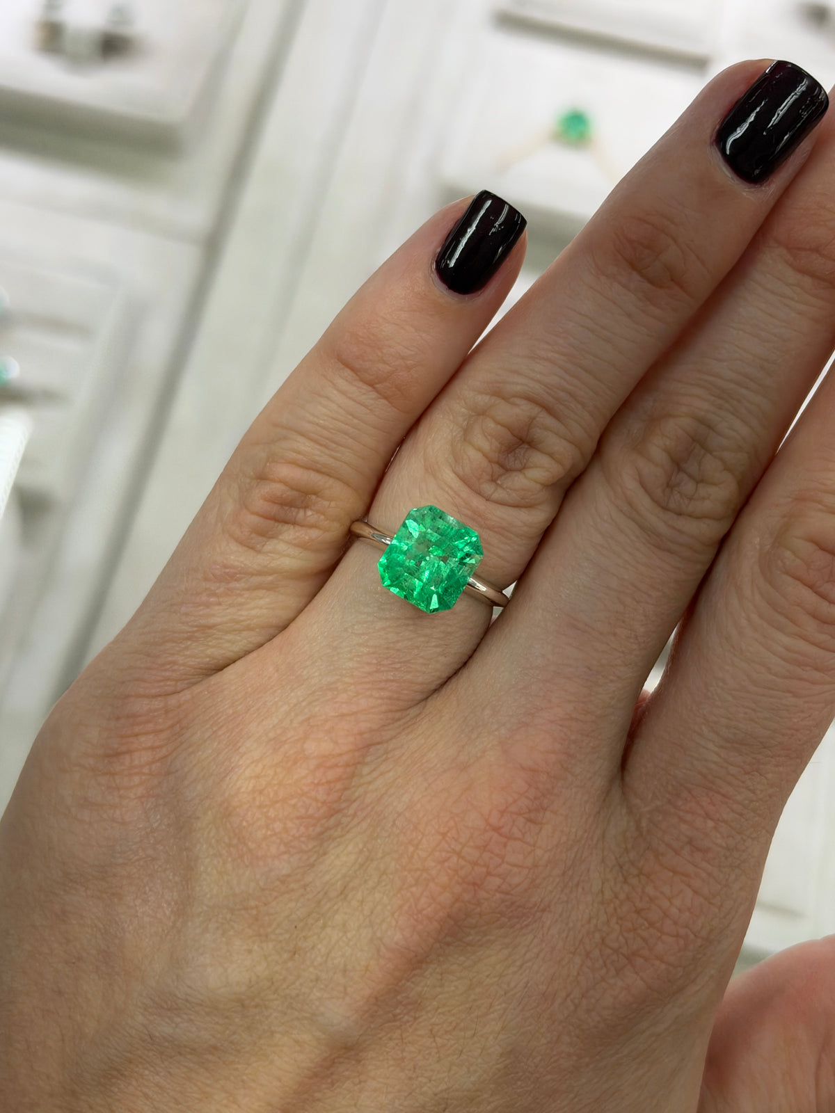 4.44 Carat 10x9 Yellowish Green Natural Loose Colombian Emerald-Asscher Cut