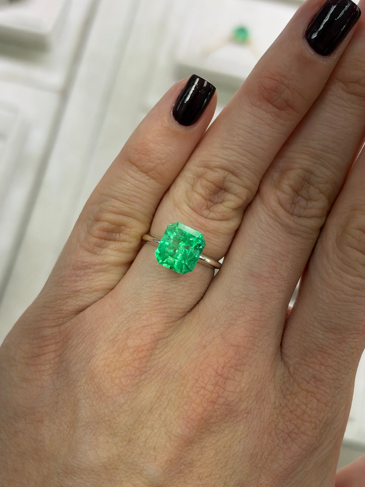 4.44 Carat 10x9 Yellowish Green Natural Loose Colombian Emerald-Asscher Cut